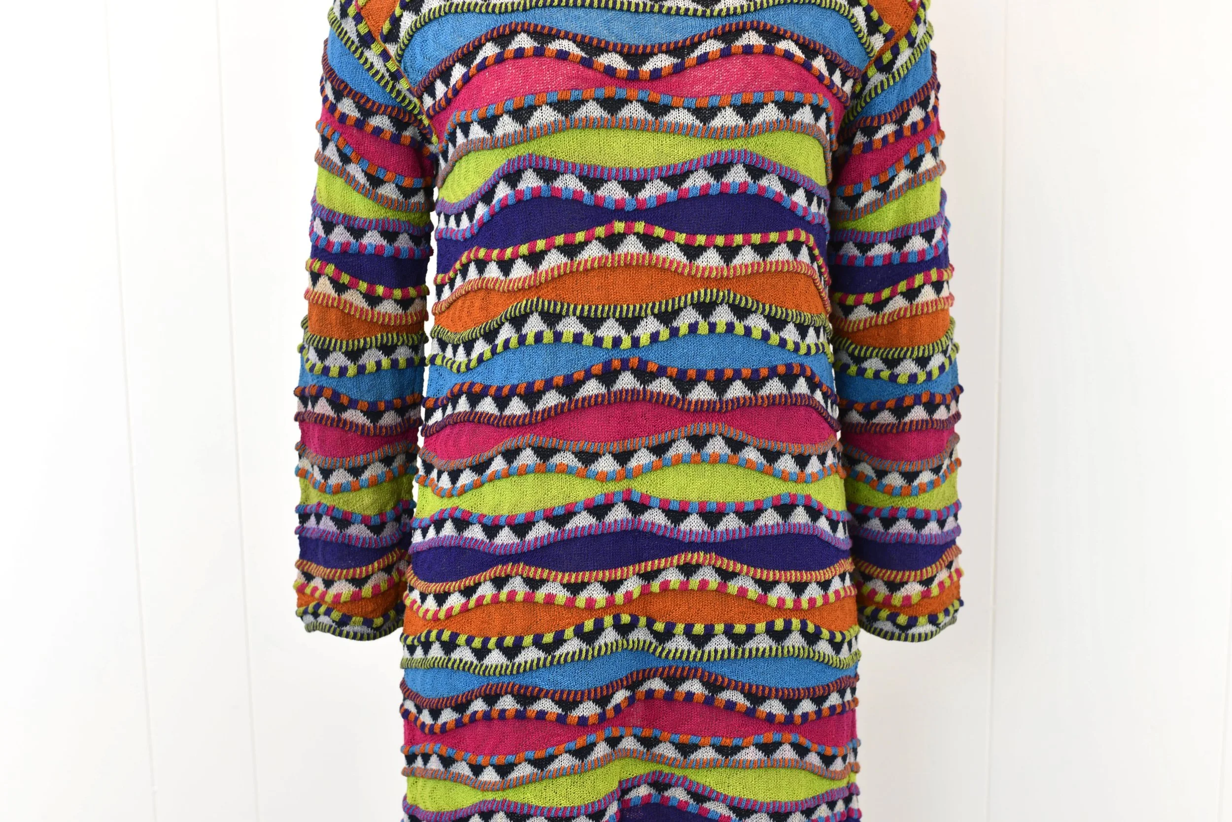 1980s Missoni for Nordstrom Colorful Striped Wild Patterned Knit Sweater Dress Canned Ham Vintage 1980s Missoni for Nordstrom Colorful Striped Wild Patterned Knit Sweater Dress Canned Ham Vintage