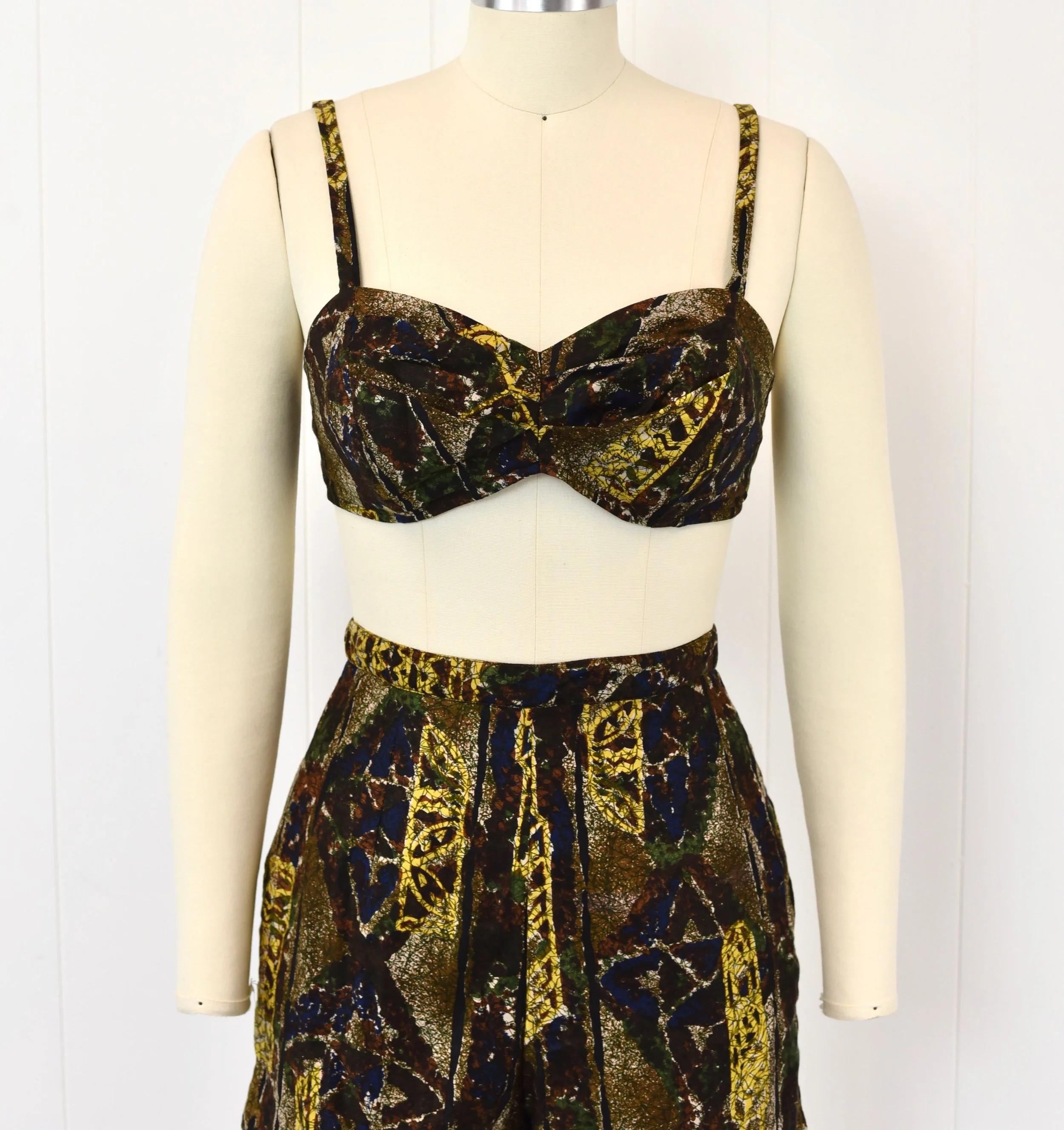 1950s/1960s Hawaiian Tiki Brown Cotton The Kahala Pinup Bra Top