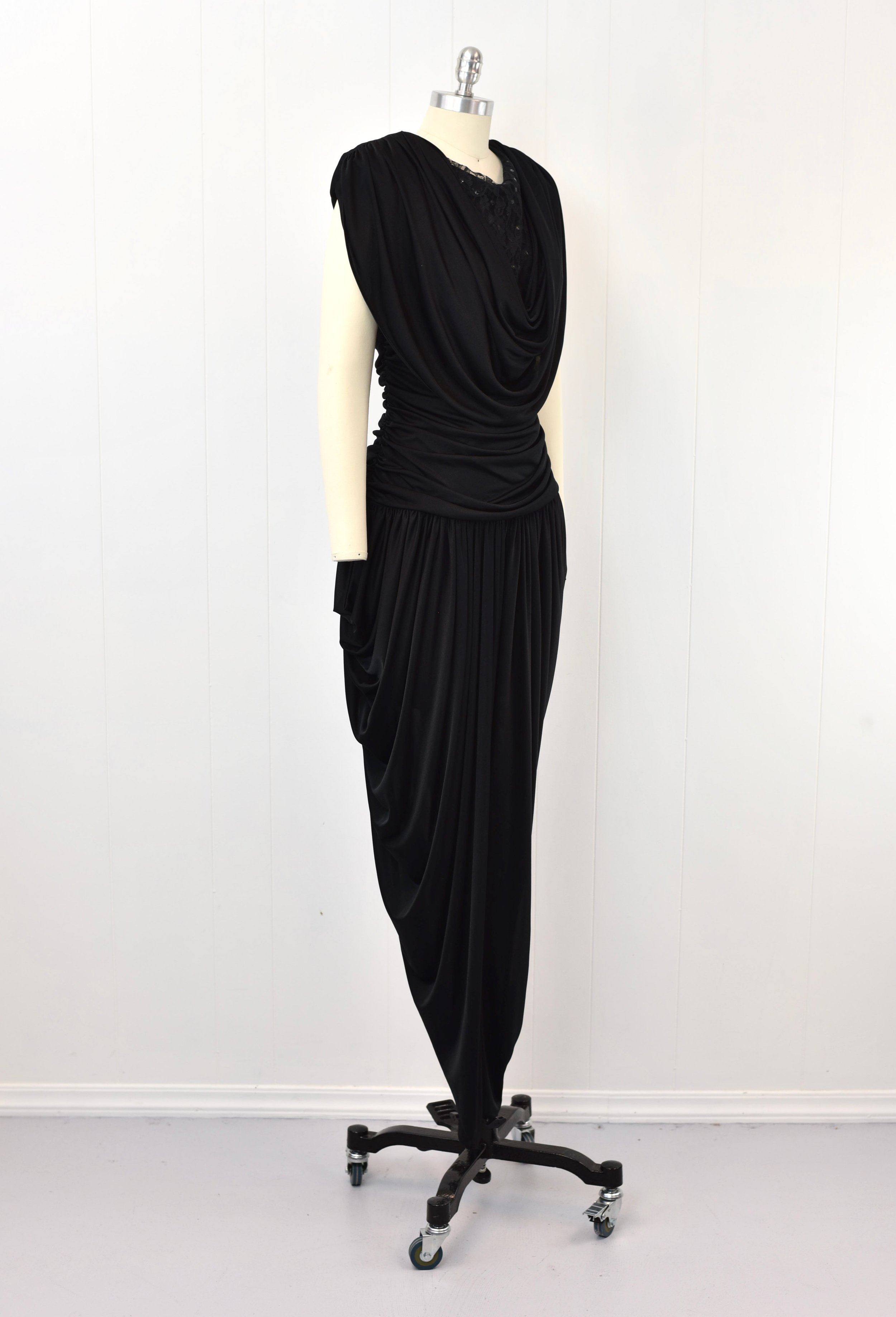 slim fit dress slacks Elegant Black One-Shoulder Midi Dress - Pierre Collection main image 0