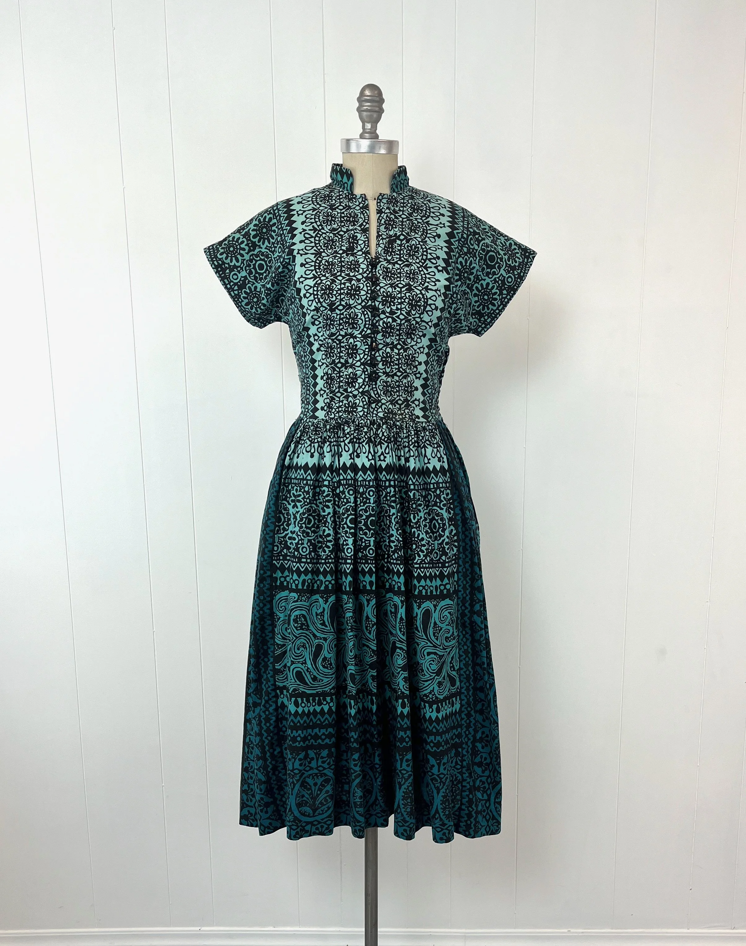 knee length dresses for ladies Vintage Mid 1930s Floral Cotton Day Dress with Peplum main image 0