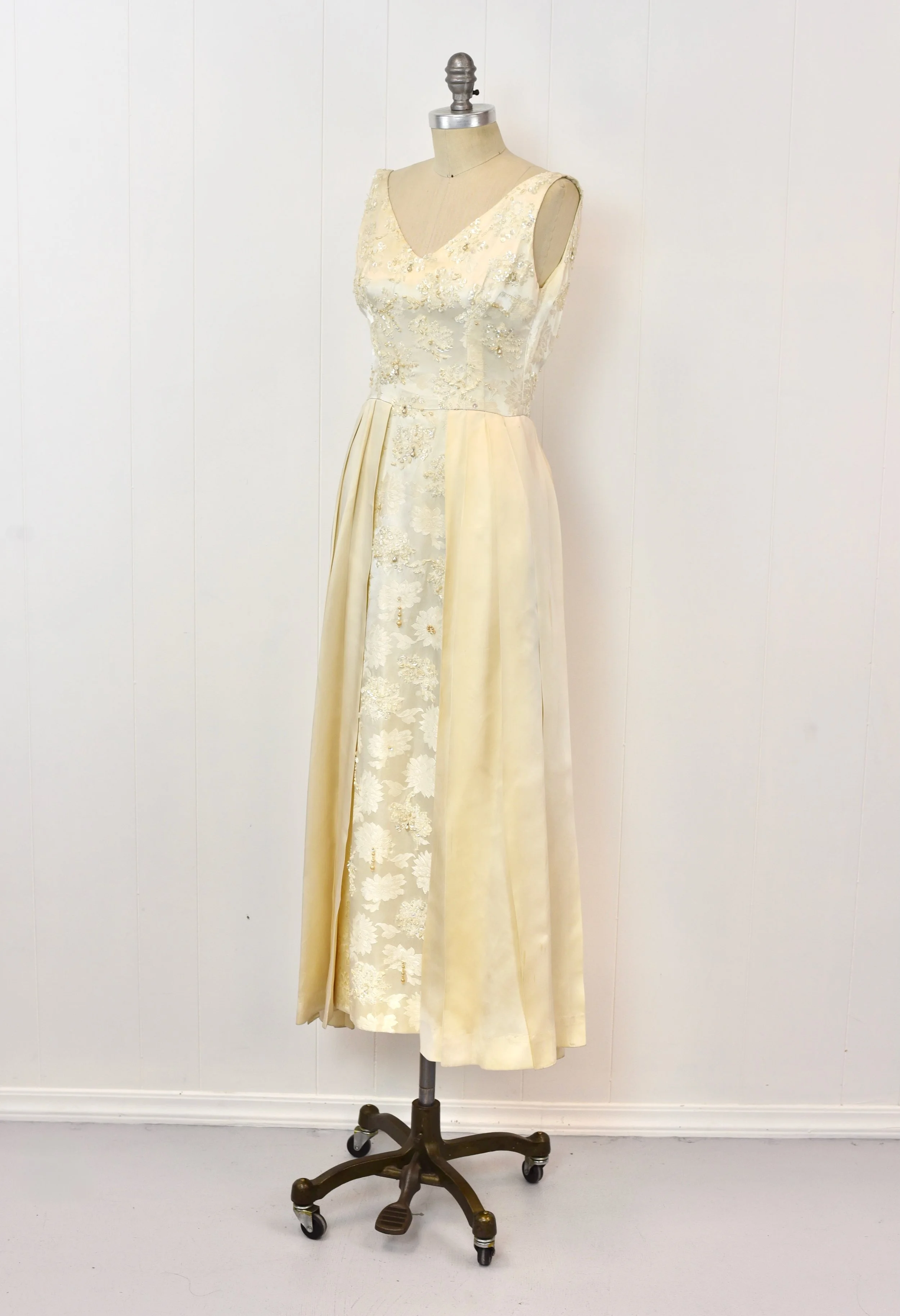 cream beaded maxi dress Krissy Cream Mesh Strapless Maxi Dress - US 8