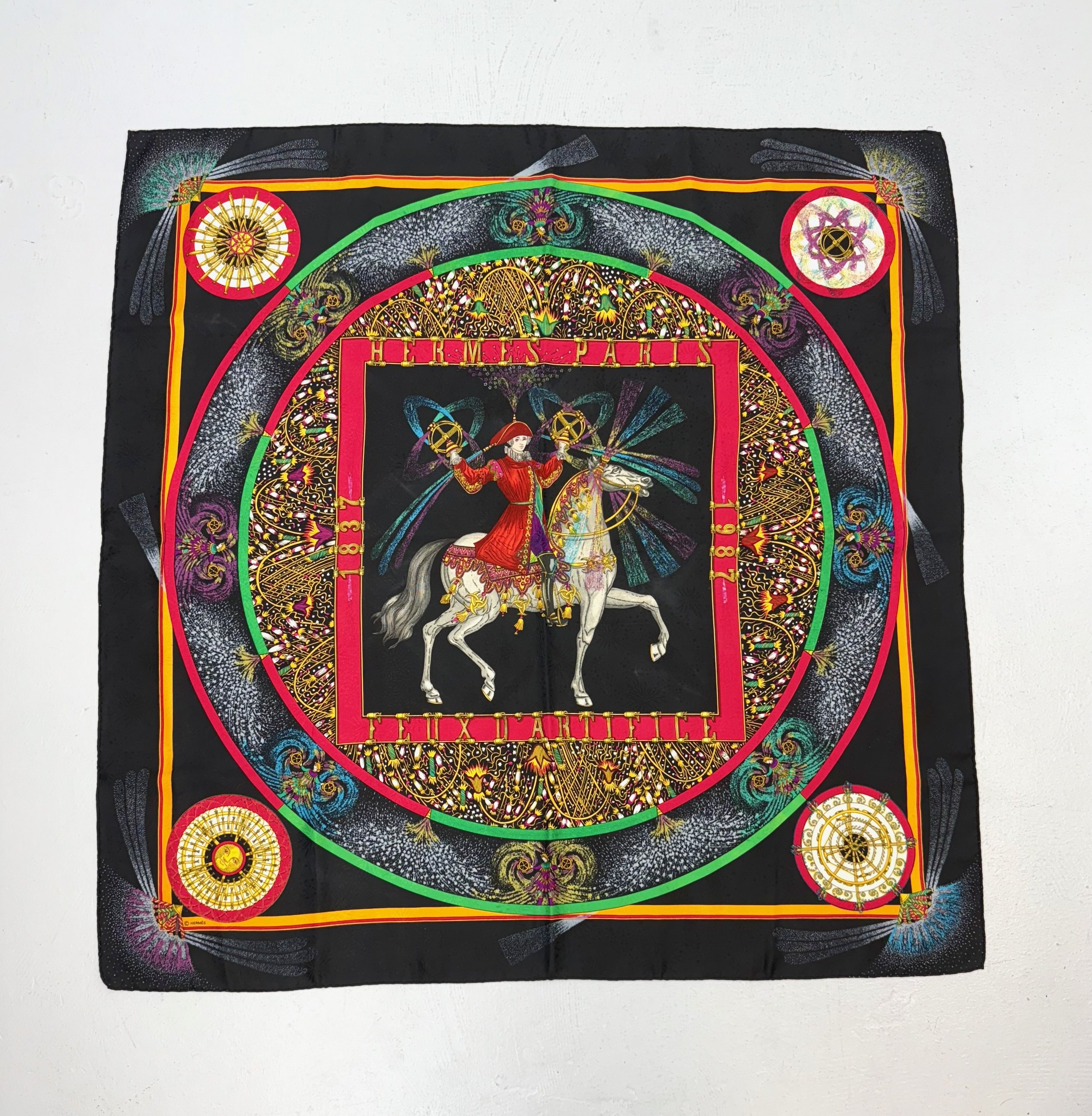 値下げ★HERMESカレ90 FEUX D'ARTIFICE 1987エルメス Vintage 1987 Hermes Feux D'Artifice Fireworks Michael Duchene 90cm