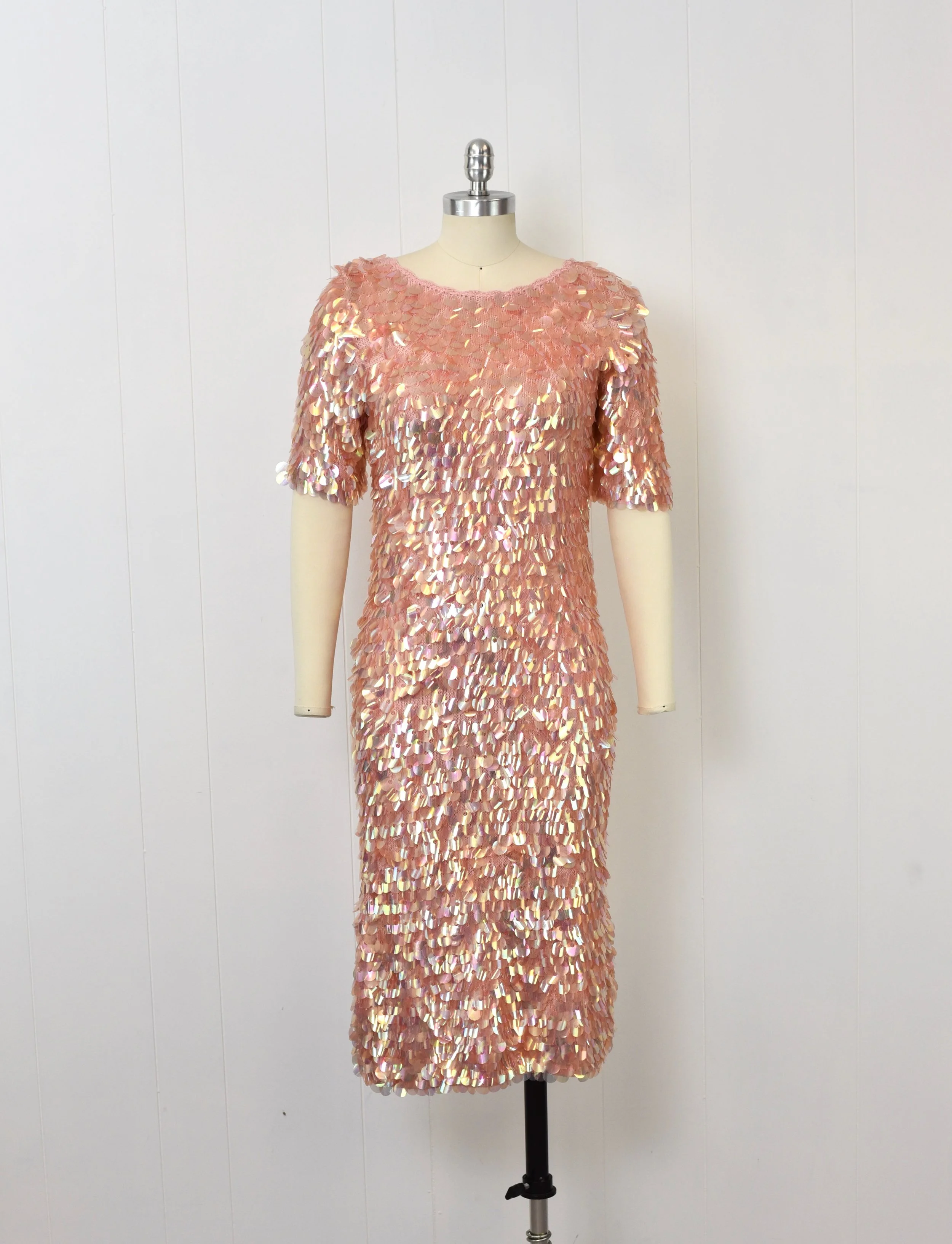Vintage Sequin Knit Dress 1980s Vintage Black Knit Party Dress