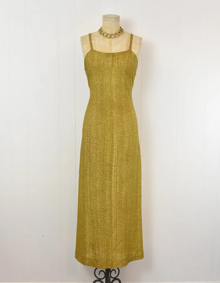 green emerald velvet dress 70's Gold Disco Dress Adult Costume X-Large