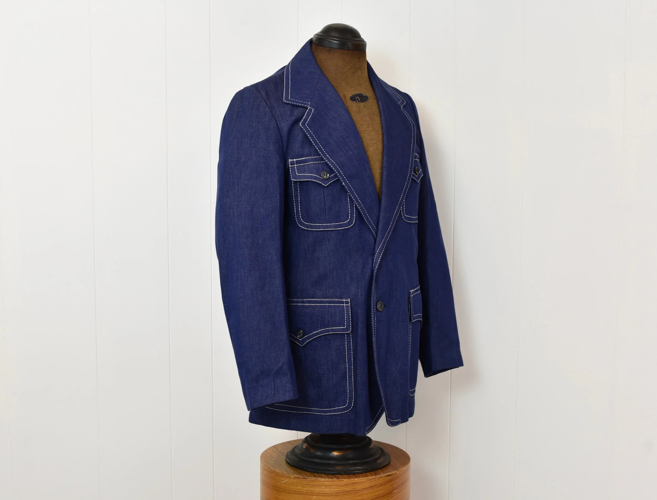 1970s Blue Jean Denim Cotton Europe Craft Mens Blazer Suit Sport