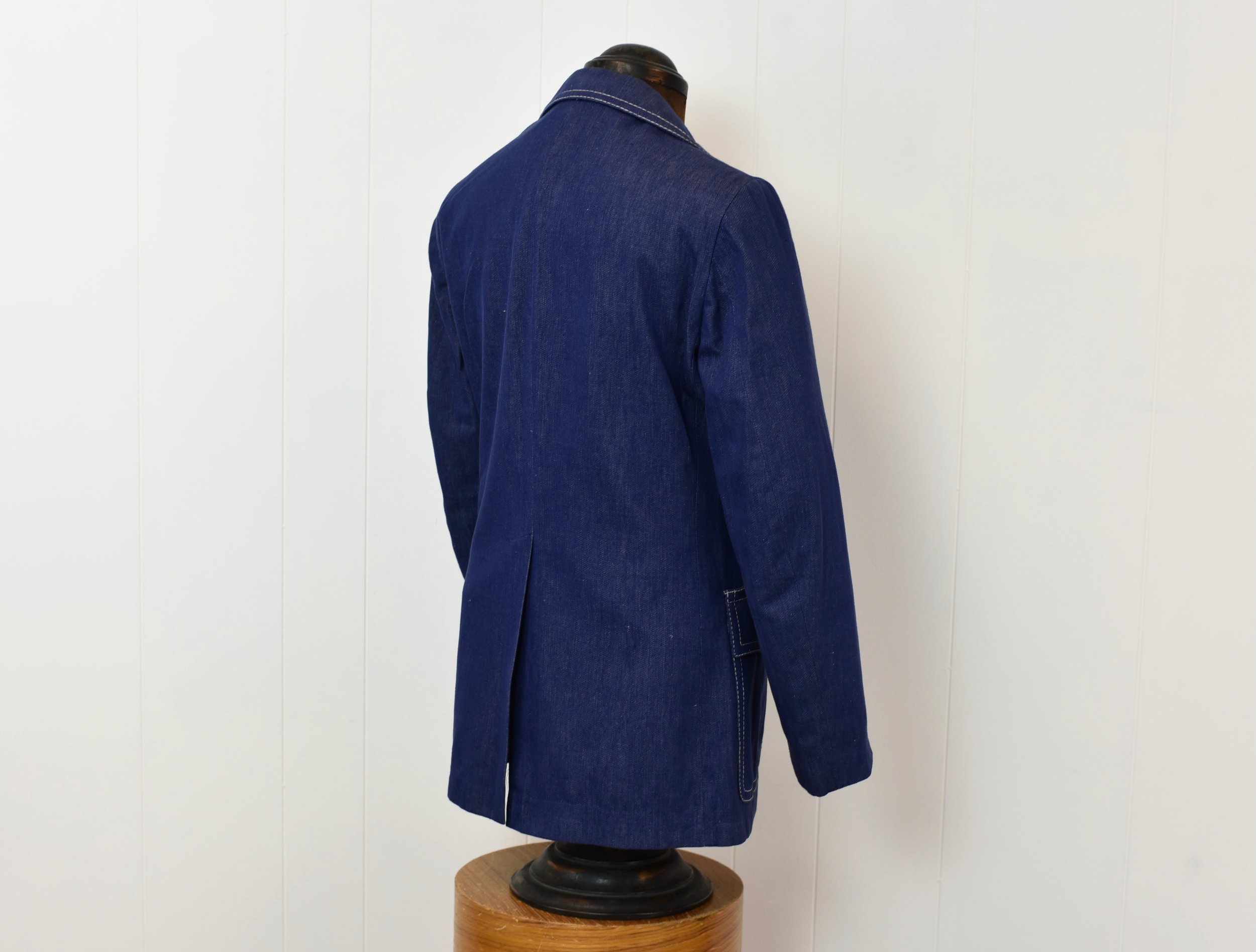 1970s Blue Jean Denim Cotton Europe Craft Mens Blazer Suit Sport 