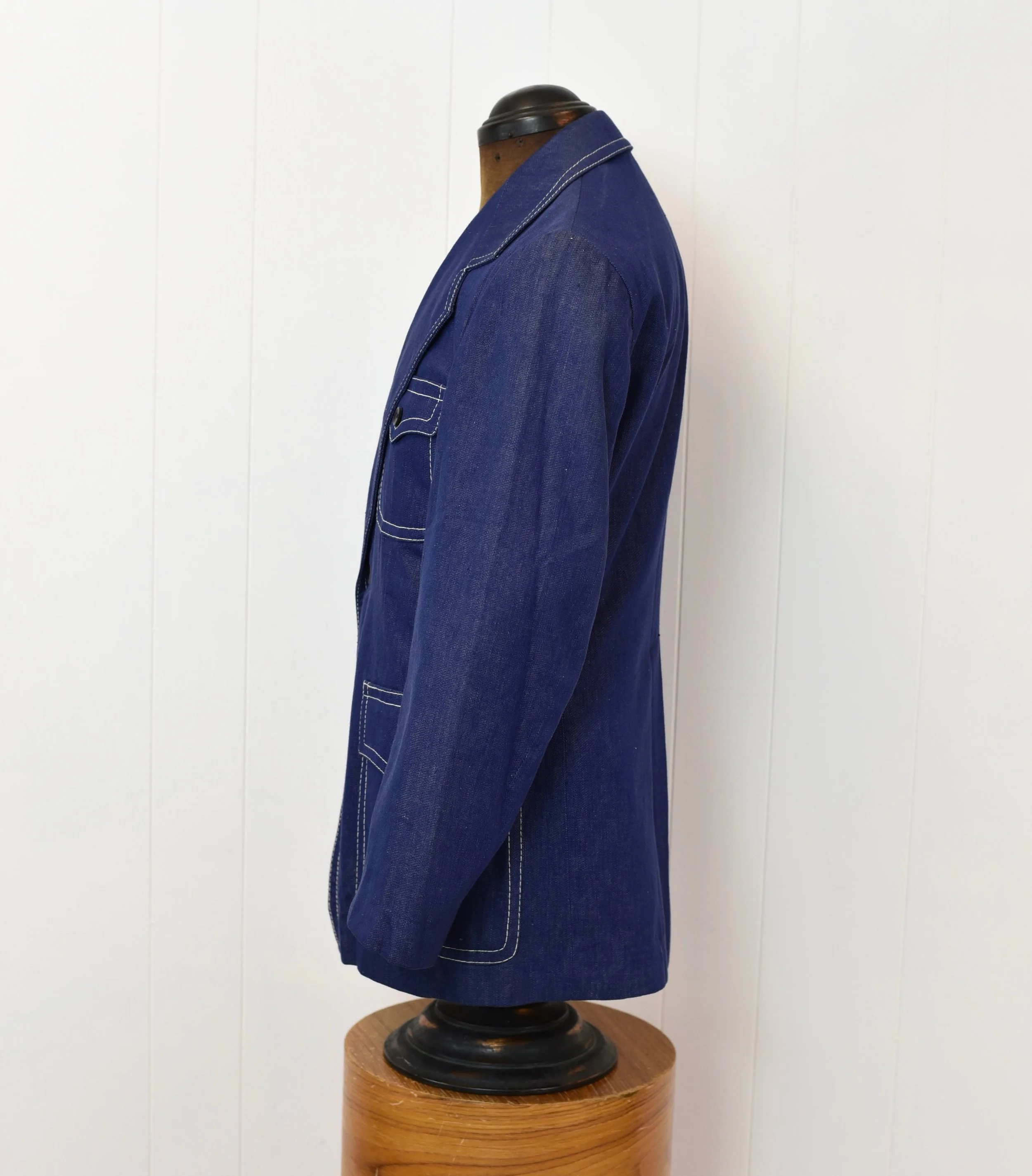 1970s Blue Jean Denim Cotton Europe Craft Mens Blazer Suit Sport 