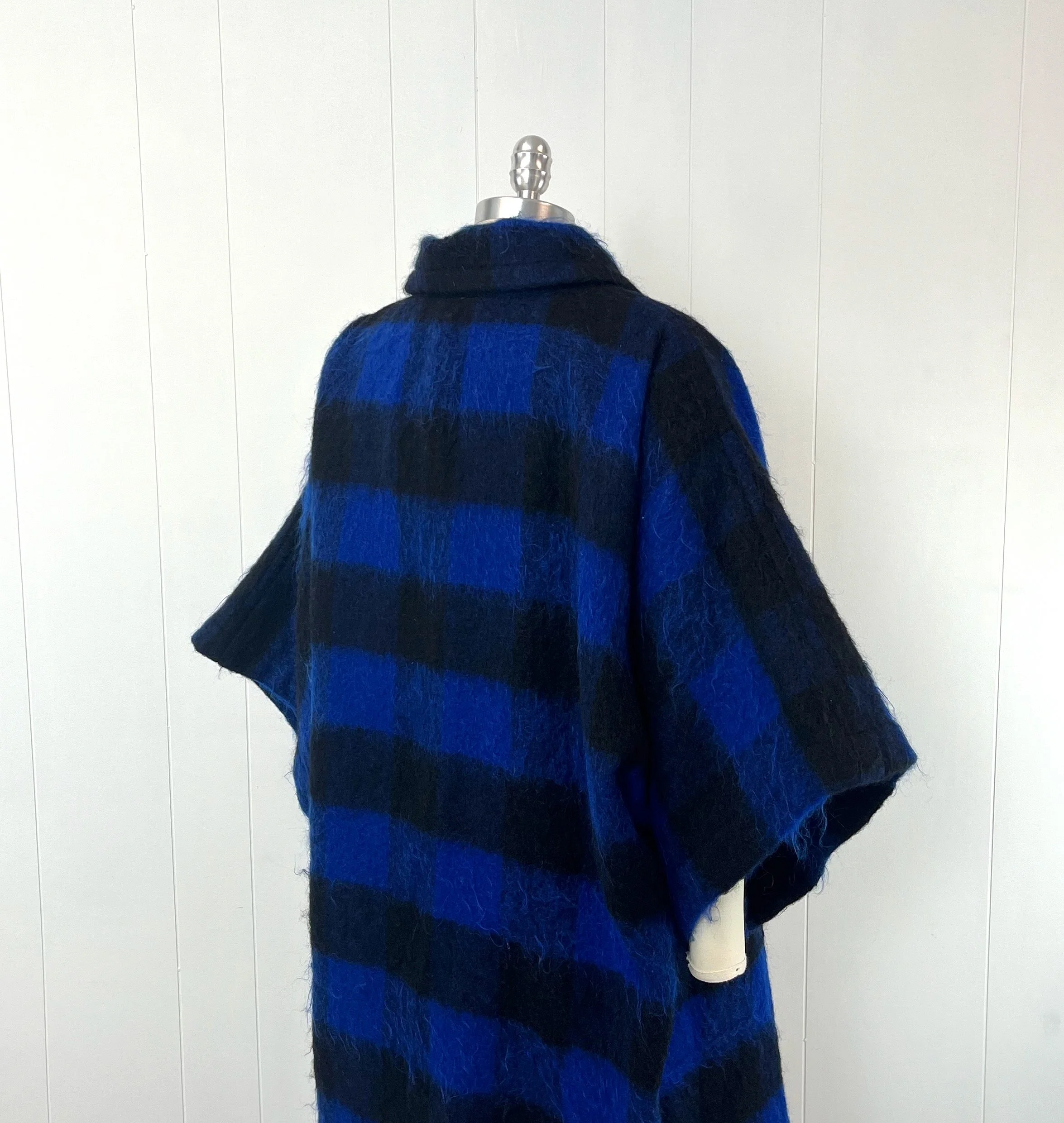 RARE 1984 Yves Saint Laurent Variation Plaid Blue Black Coat