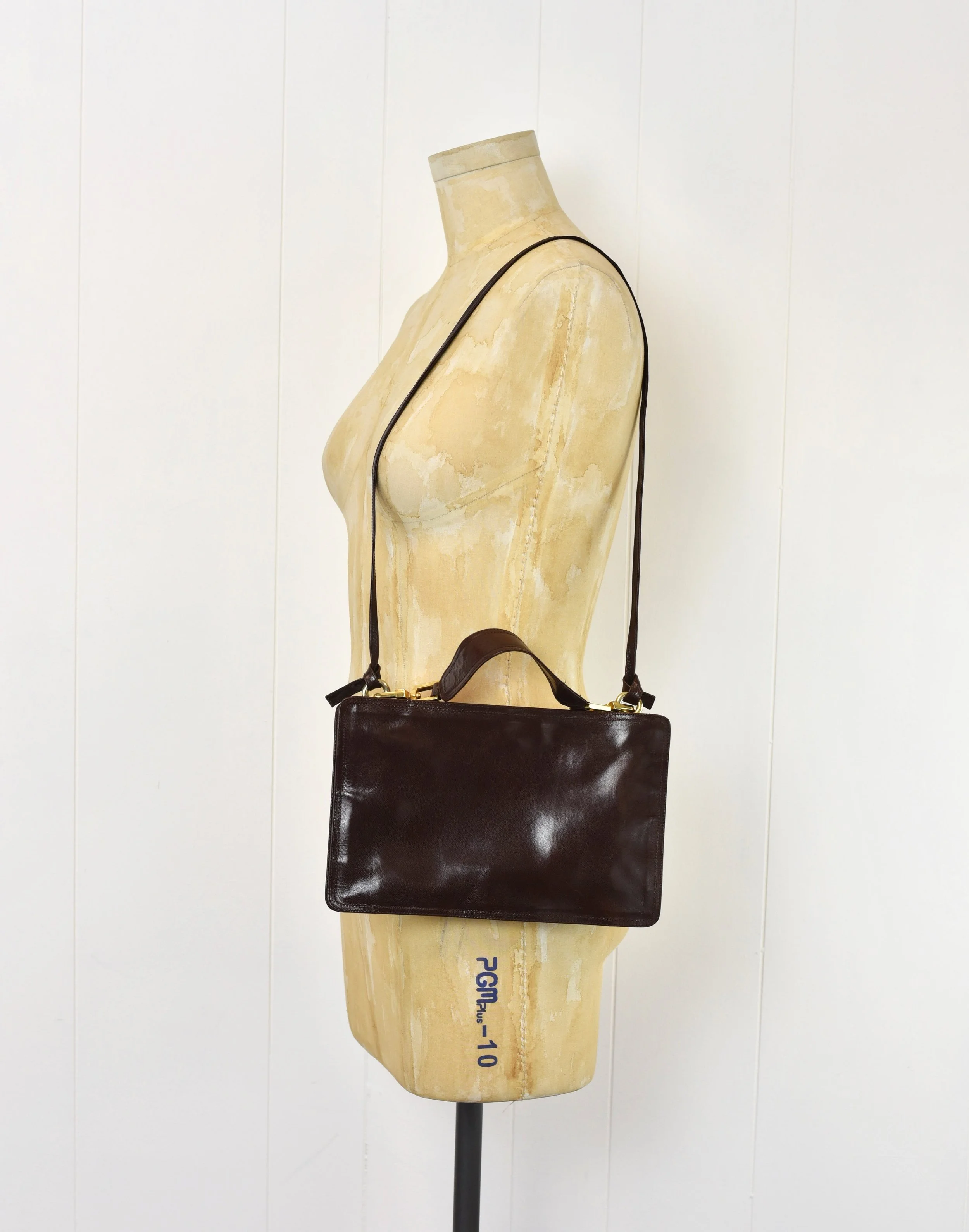 1970s Bottega Veneta Dark Brown Leather Shoulder Bag Purse Handbag