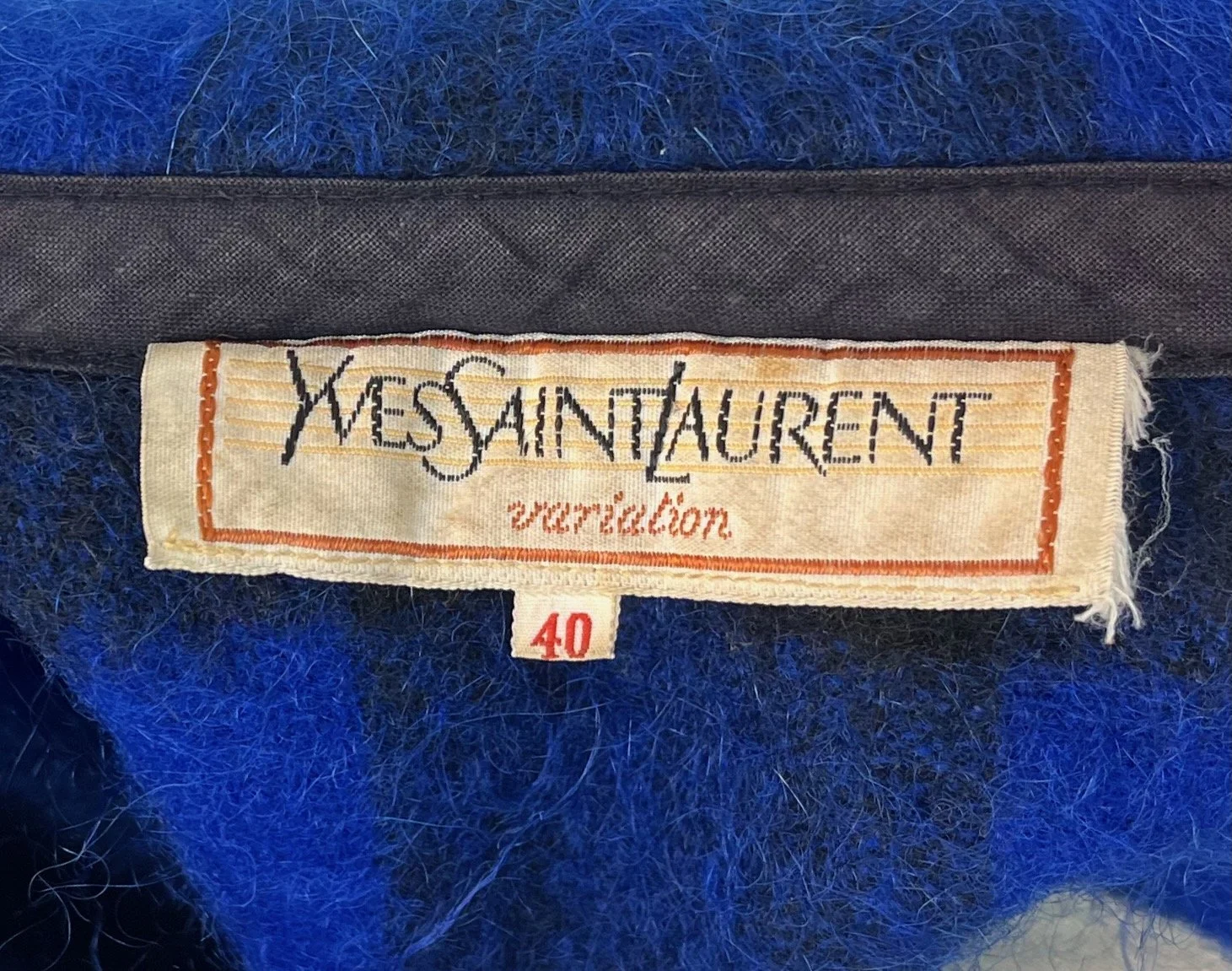 RARE 1984 Yves Saint Laurent Variation Plaid Blue Black Coat
