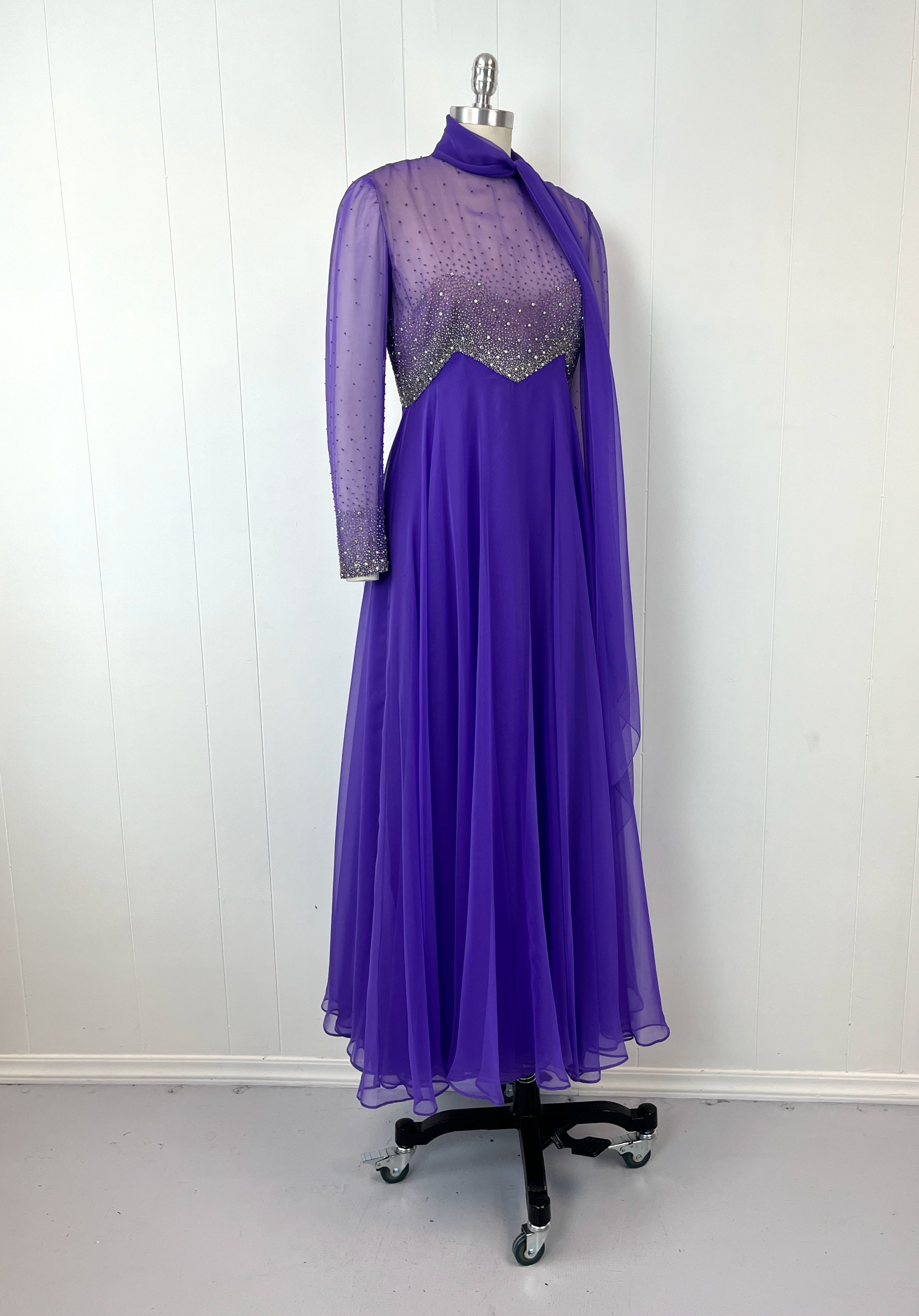 chinese dress ladies Raven Crepe Long Dress In Royal-Purple – Rhea Costa