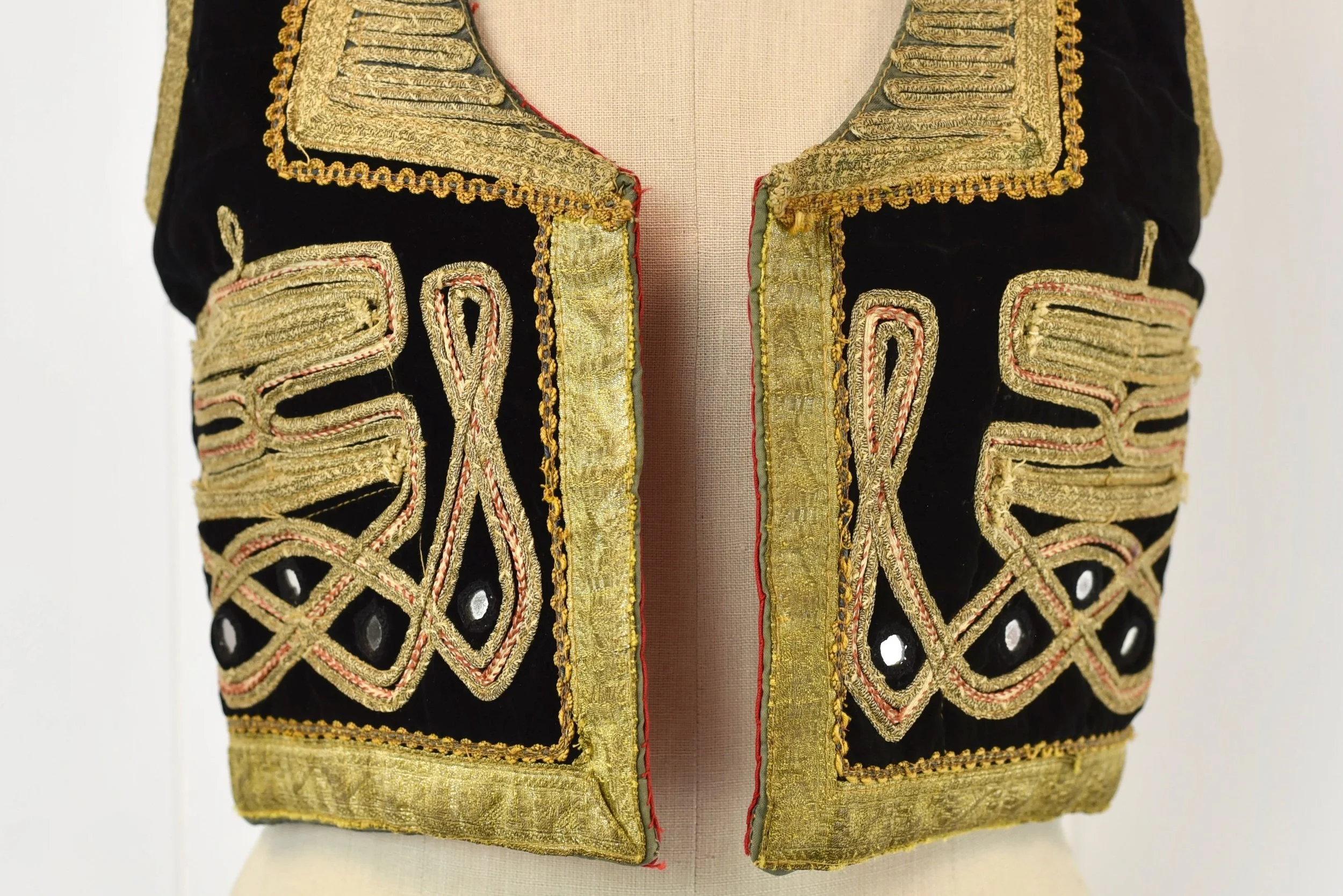 1960s Black Velvet Metallic Gold Embroidered Turkish Mirror