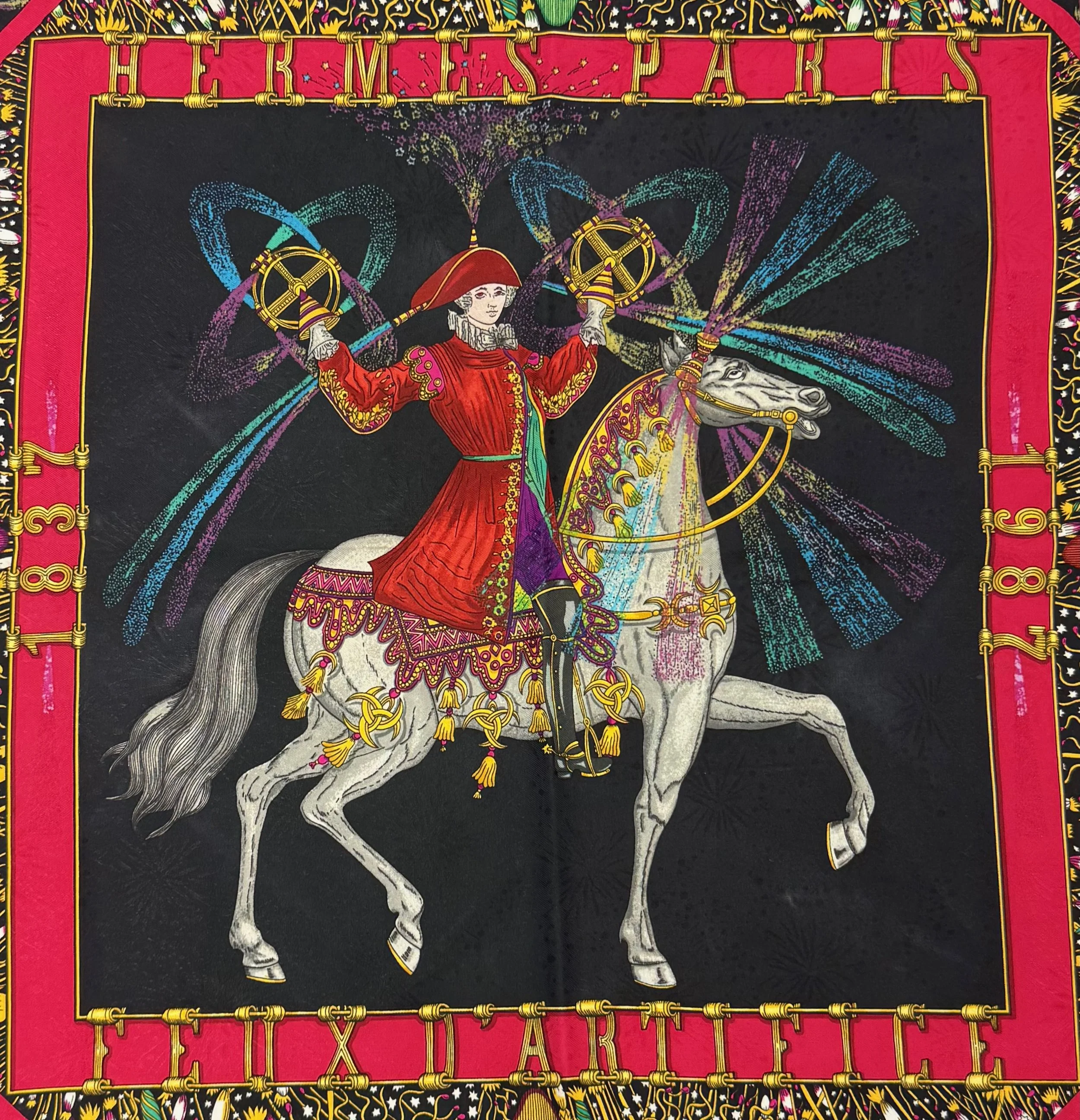 値下げ★HERMESカレ90 FEUX D'ARTIFICE 1987エルメス Vintage 1987 Hermes Feux D'Artifice Fireworks Michael Duchene 90cm