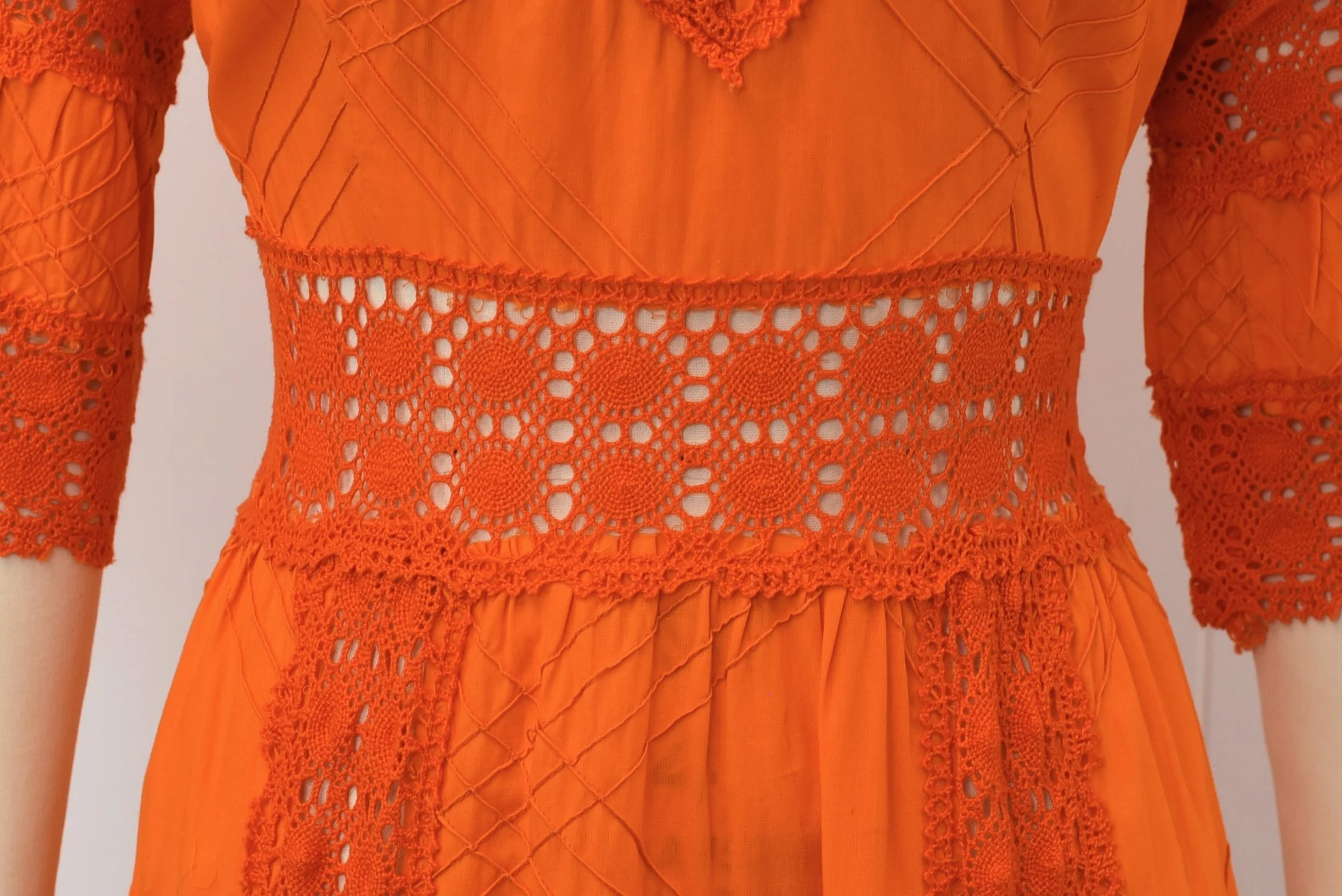 Assorted Colors Hippie Gauze Crochet Dress Mexican Dress 60's