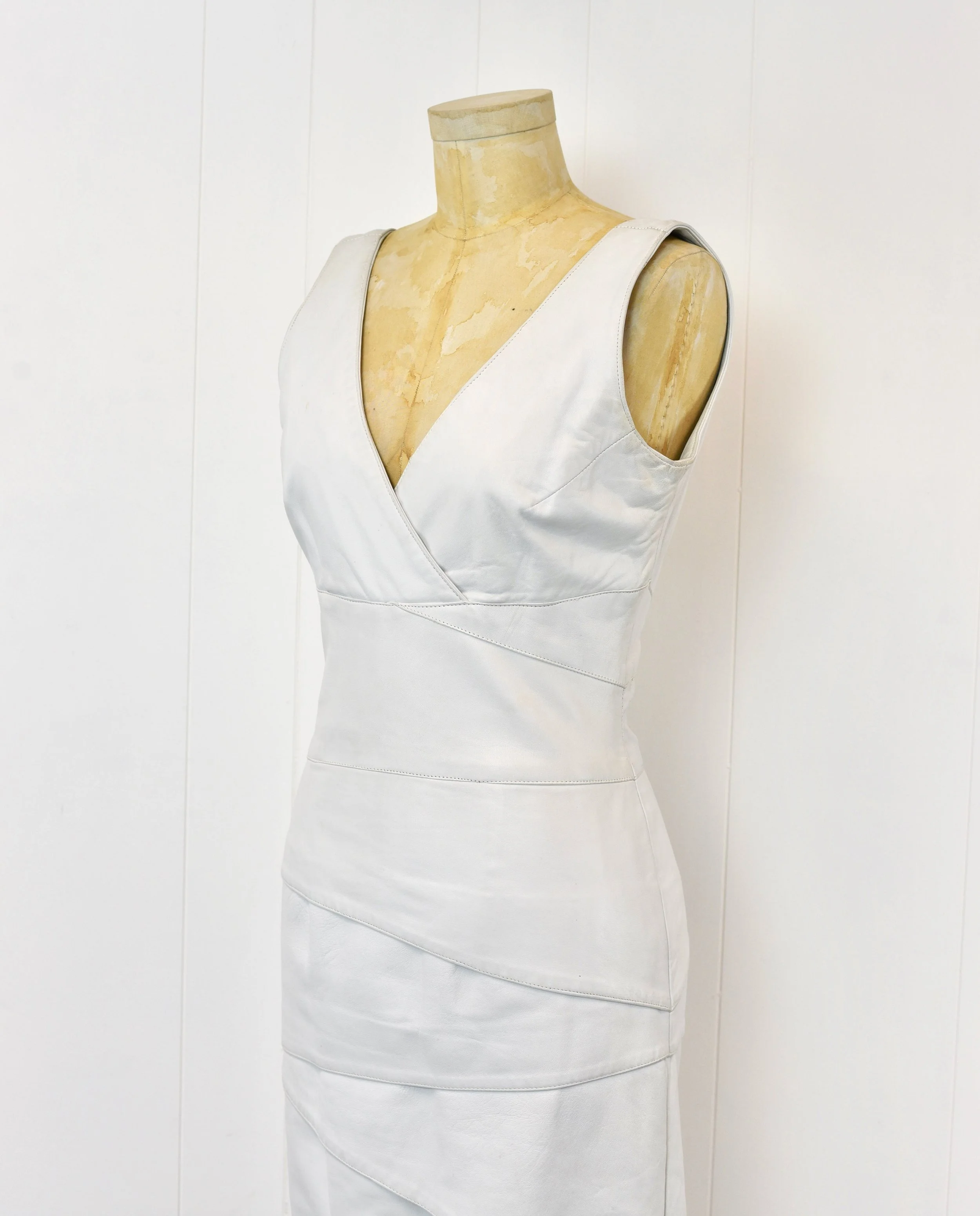 1980s Vakko White Leather Wiggle Pencil Dress Canned Ham Vintage 1980s Vakko White Leather Wiggle Pencil Dress Canned Ham Vintage