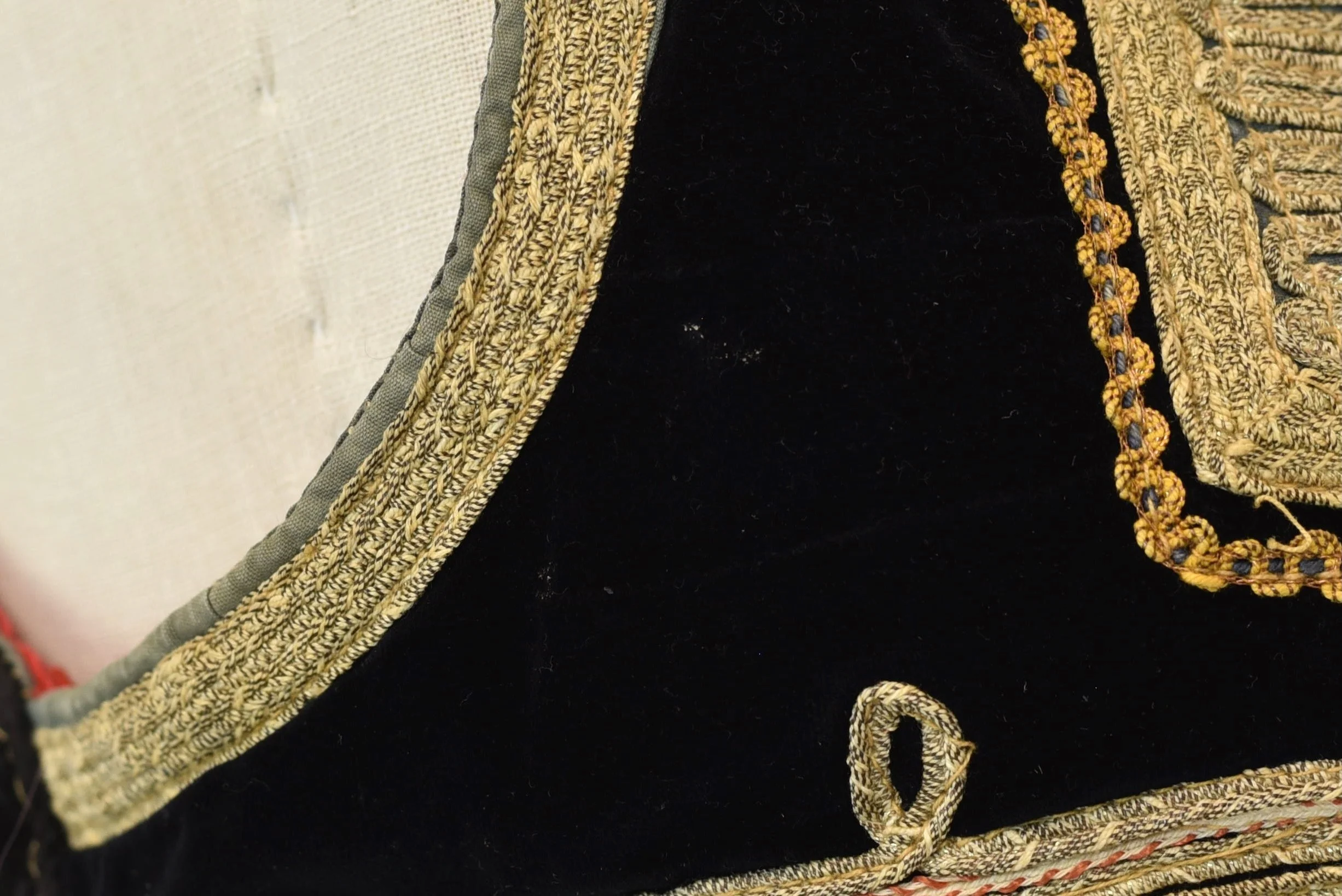 1960s Black Velvet Metallic Gold Embroidered Turkish Mirror