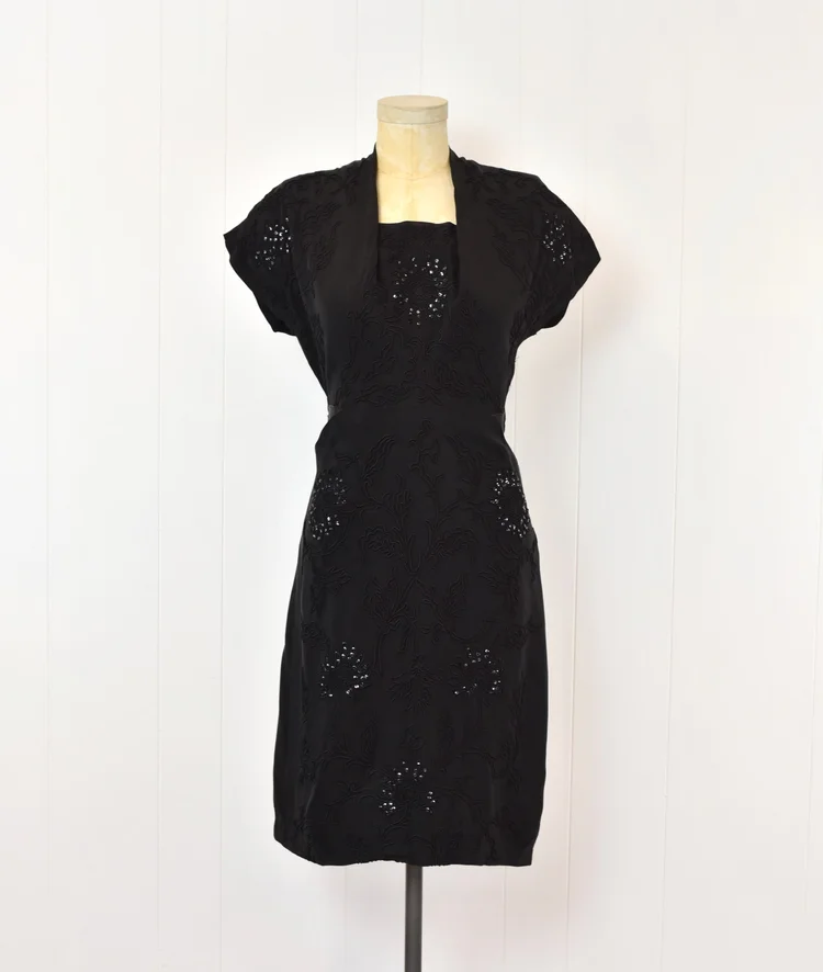 sachin and babi light blue dress 1940s Vintage Inspired Teadress, Navy and Tropical Floral Cotton Print. Made to Order