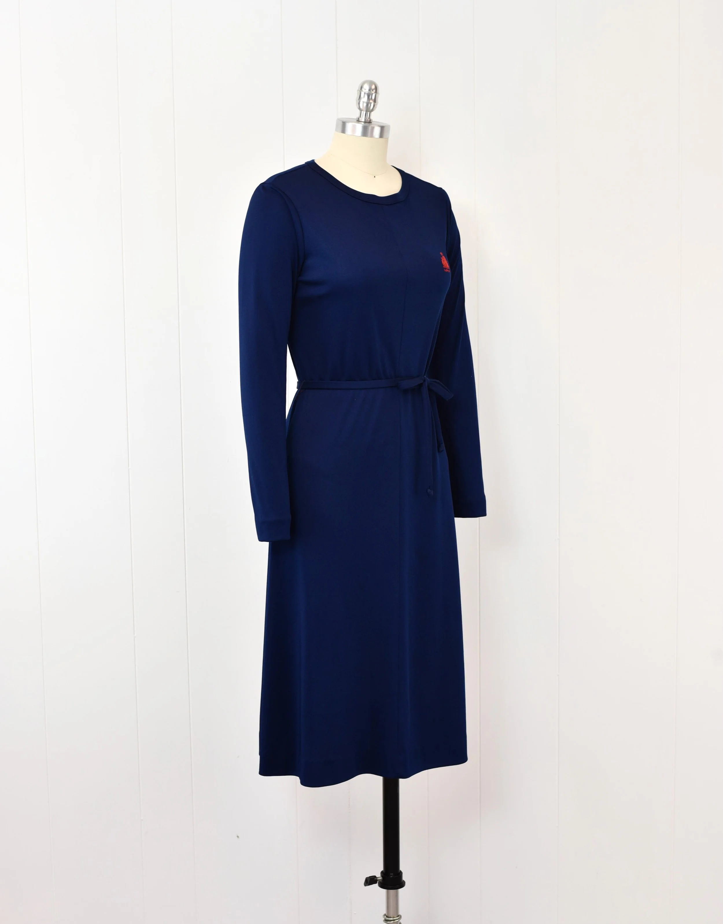 1960s/1970s Lanvin Navy Blue Sporty Chic Long Sleeve Dress with Removable  Belt  Canned Ham Vintage