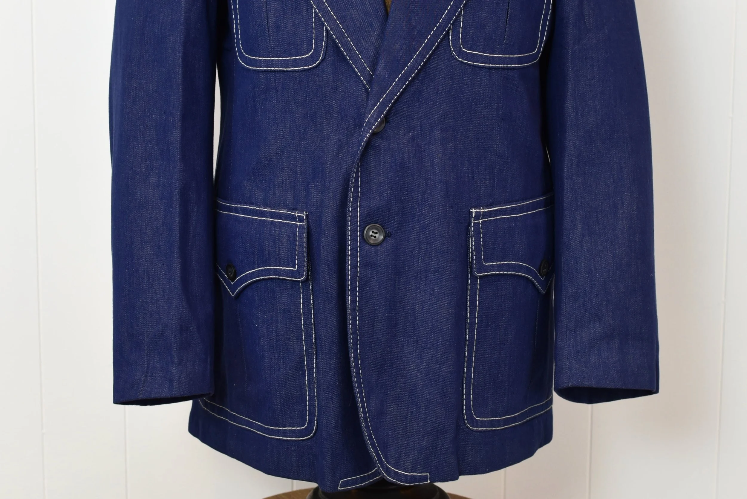 1970s Blue Jean Denim Cotton Europe Craft Mens Blazer Suit Sport 