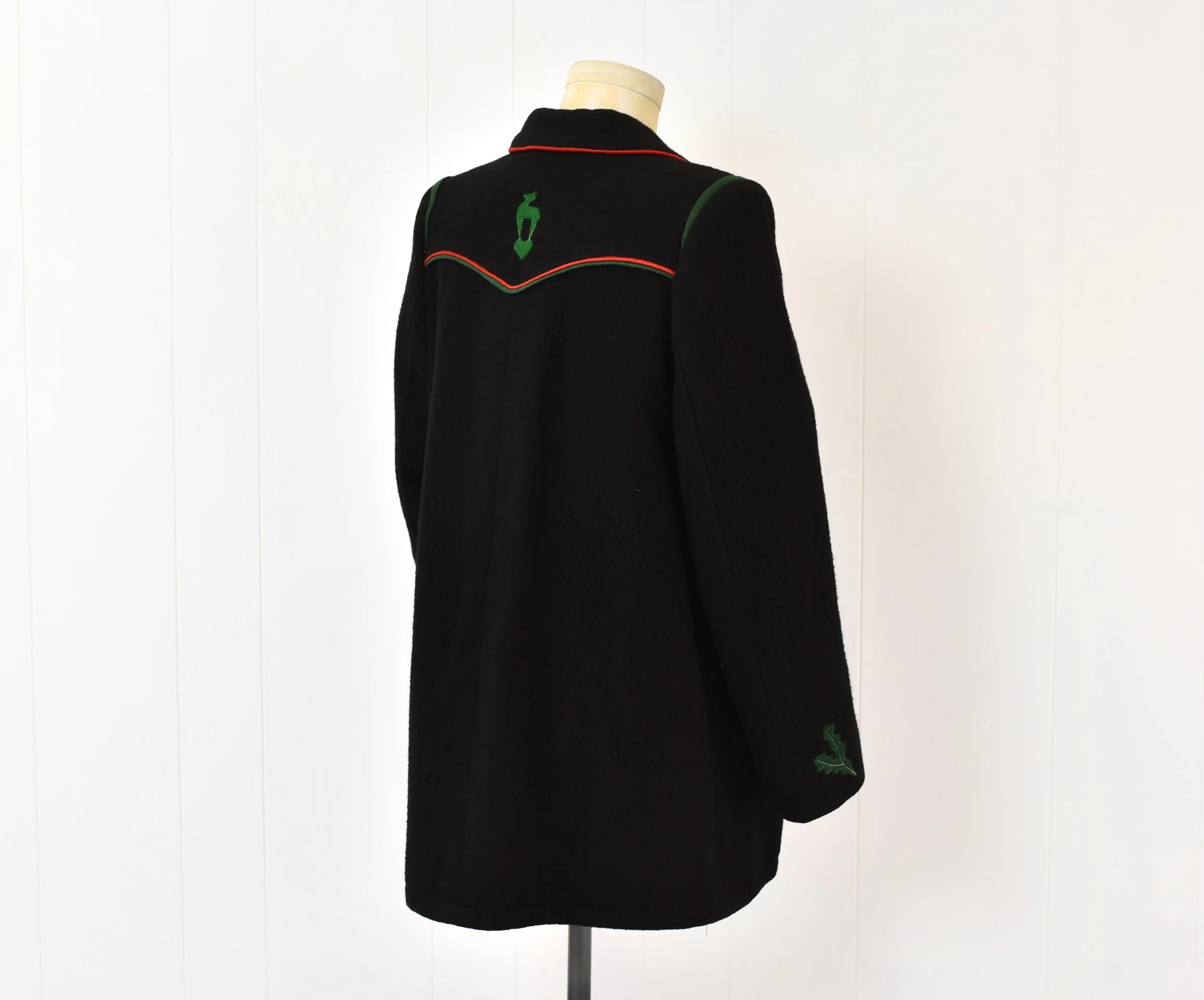 1940s/1950s Tyrolean Trachten Black Wool Leaf Holiday