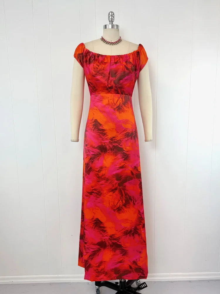 open lace back dress Retro Stage 1960s Lapel Flowers Patchwork Dress Orange,M main image 1