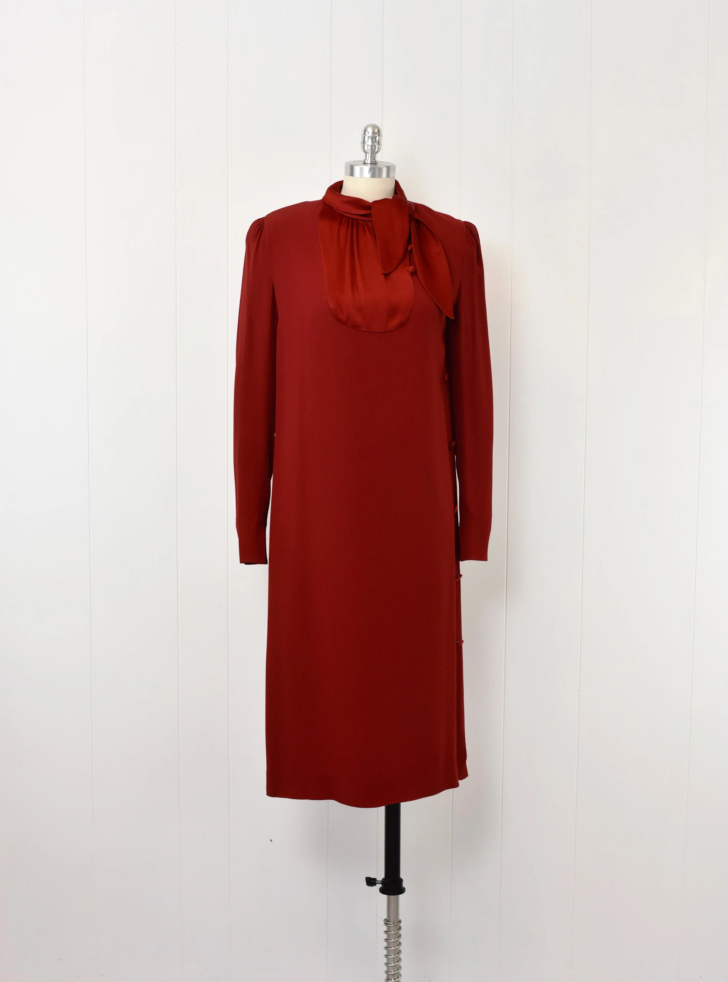 1980s Carven Boutique Paris Red Long Sleeve Party Formal Holiday Dress  Canned Ham Vintage