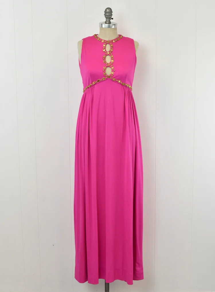 1970s evening dresses Deadstock Vintage Maxi Dress by Algo Blue Polyester Jersey – Poppy's Vintage Clothing 5% Elastane Stretch TWO 1970s Halston Grecian Wrap