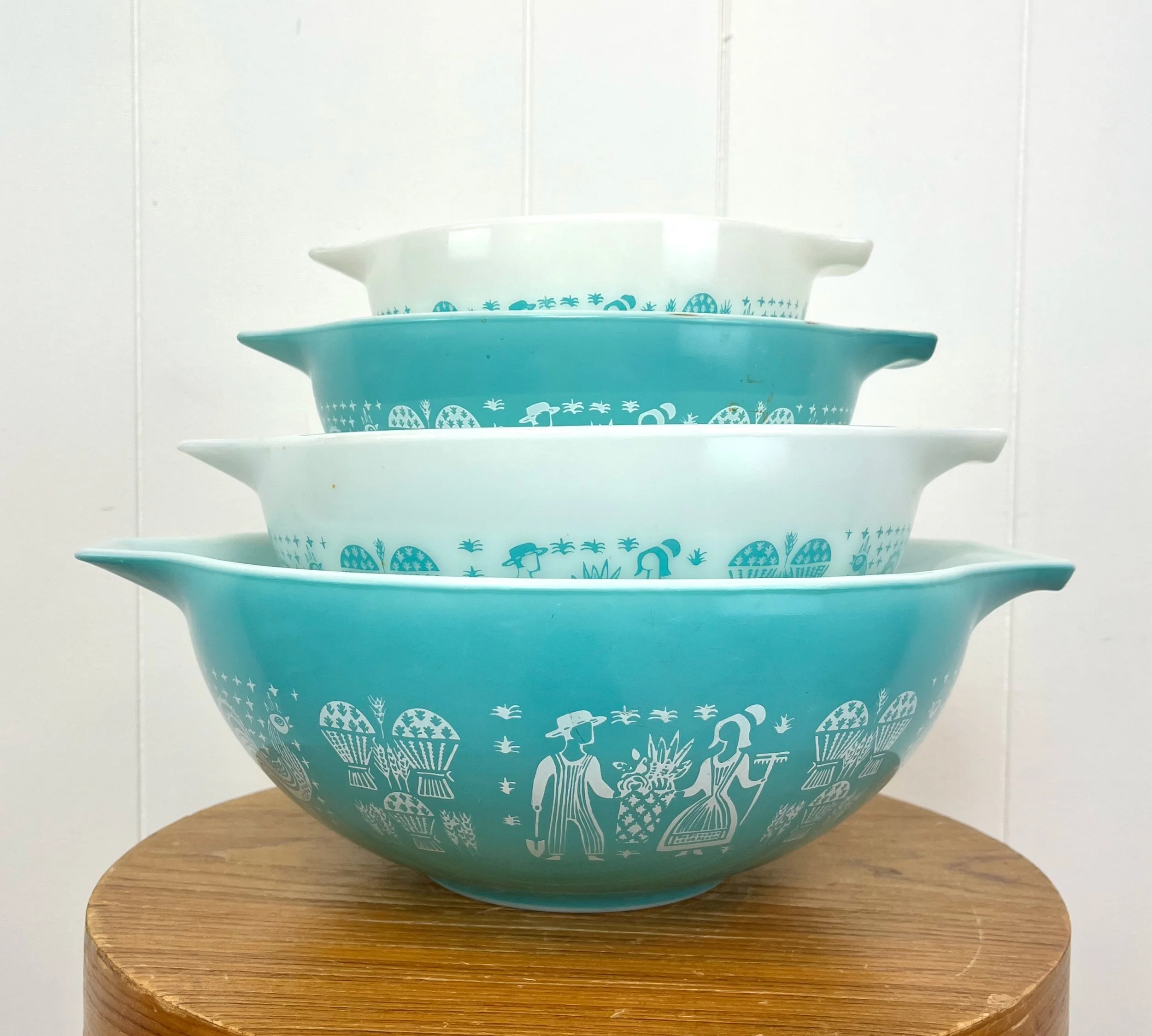 1950s/1960s Pyrex Butterprint Amish White Turquoise Mid Century