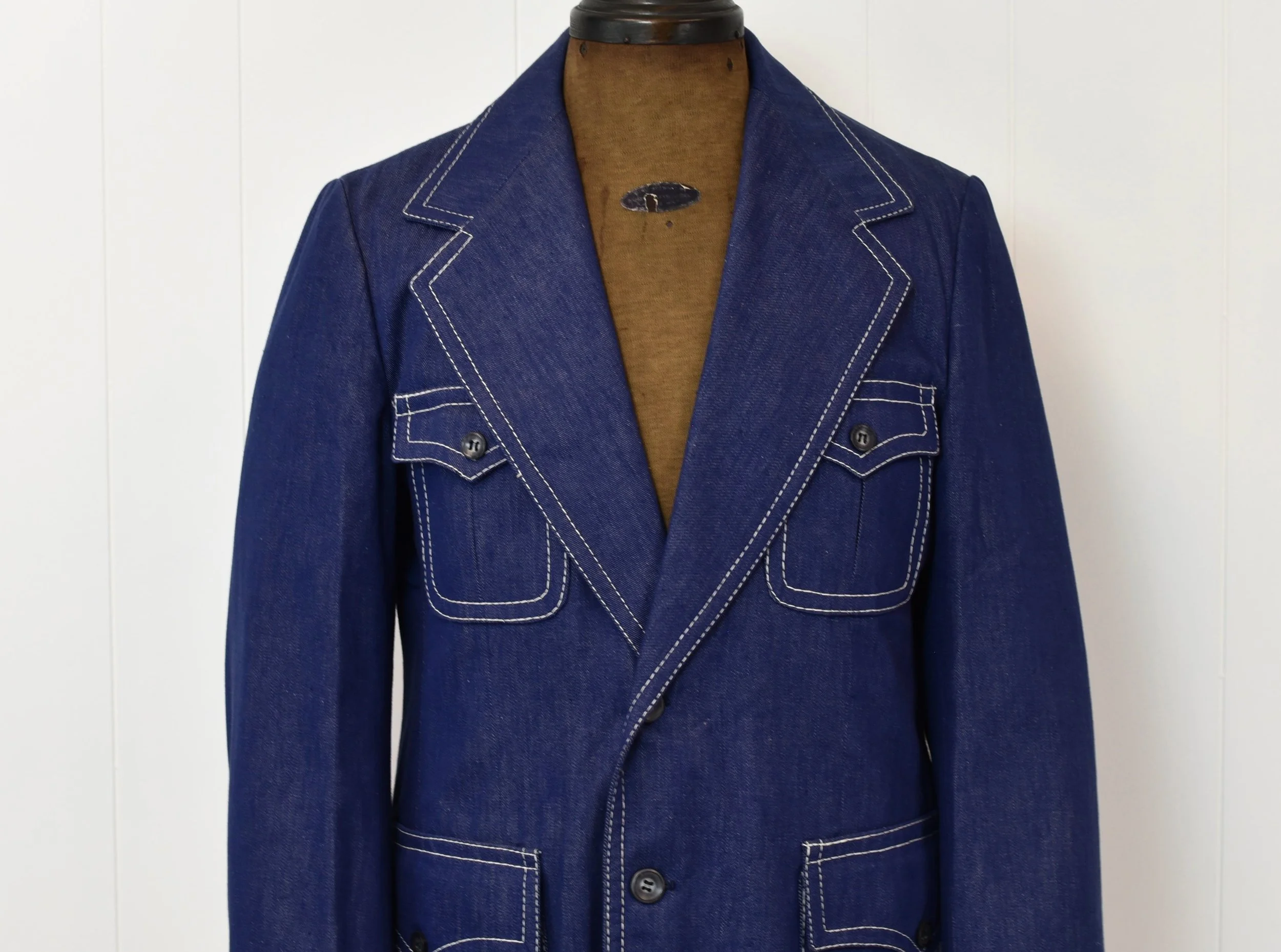 1970s Blue Jean Denim Cotton Europe Craft Mens Blazer Suit Sport