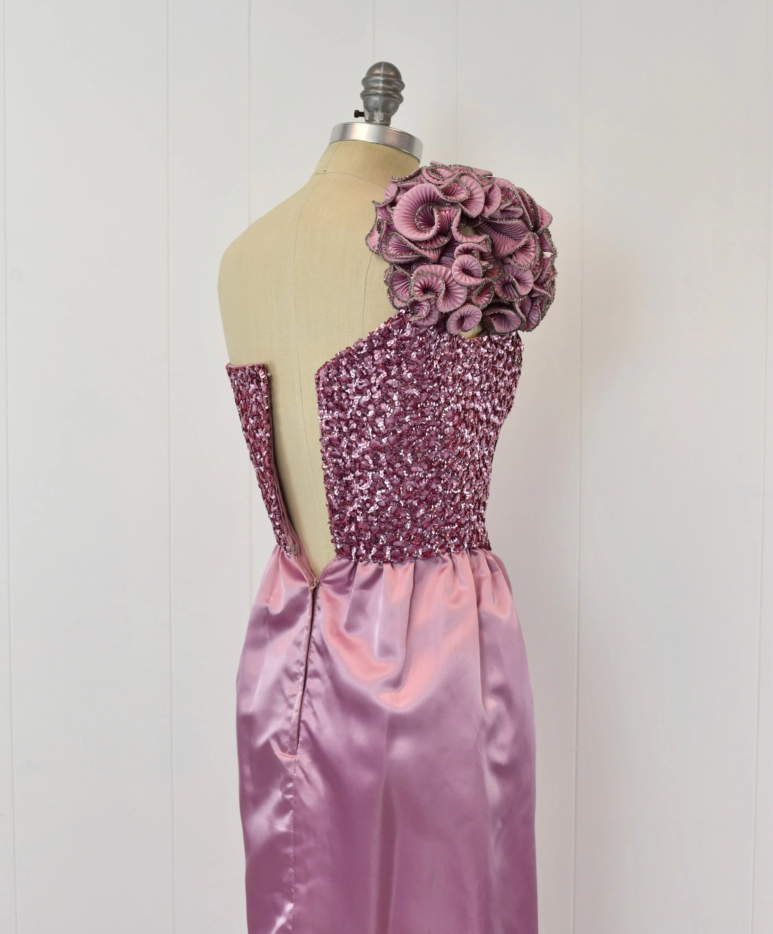 next day shipping formal dresses 1960s Vintage Illusion Red Sequin and Silver Beaded Chiffon Evening Go –  Leslie Courreges main image 0