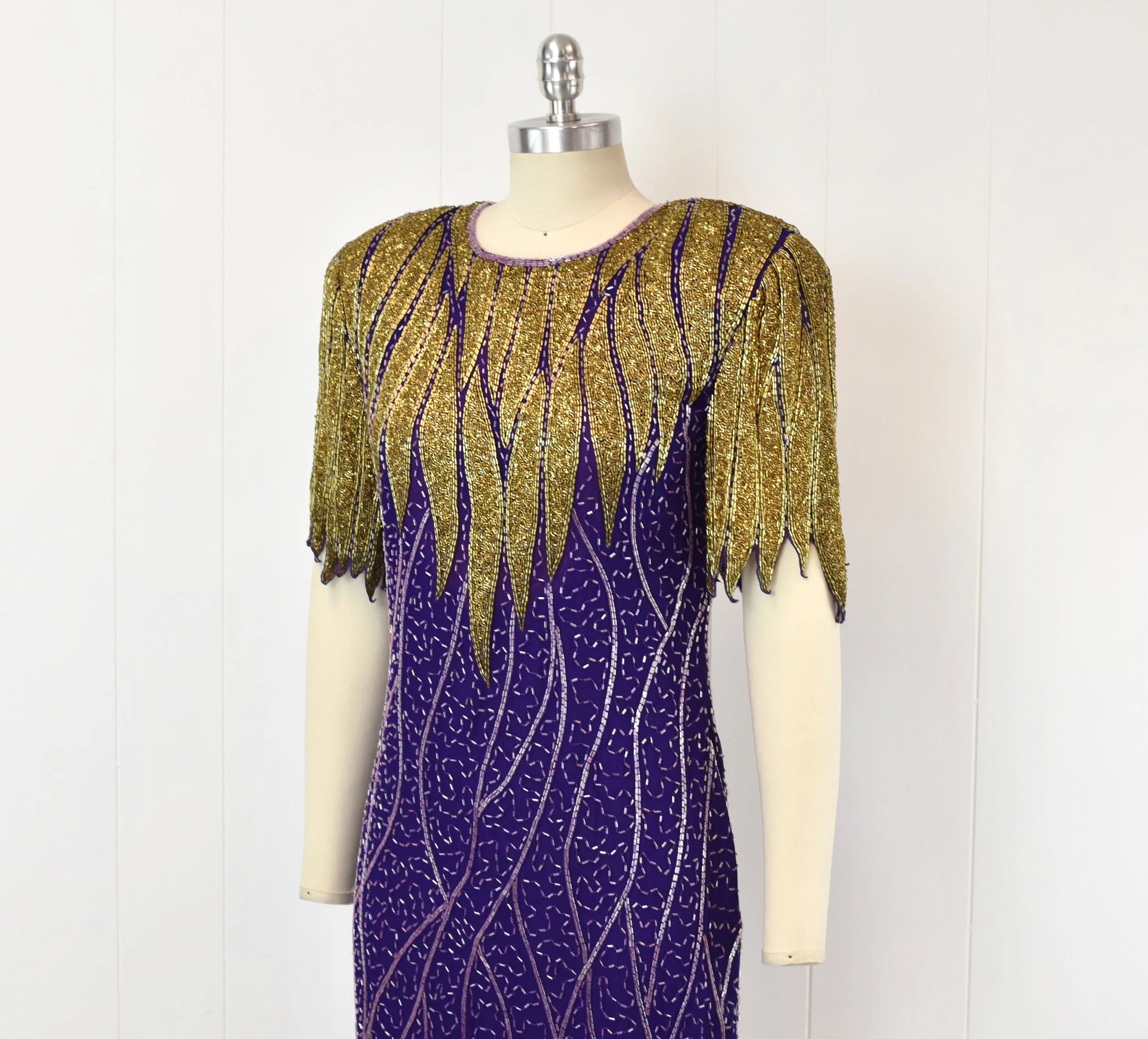 scala purple dress RARE VINTAGE! NWT GORGEOUS 'SCALA' Fully Beaded Purple Gown!!!! Size M=7/8.