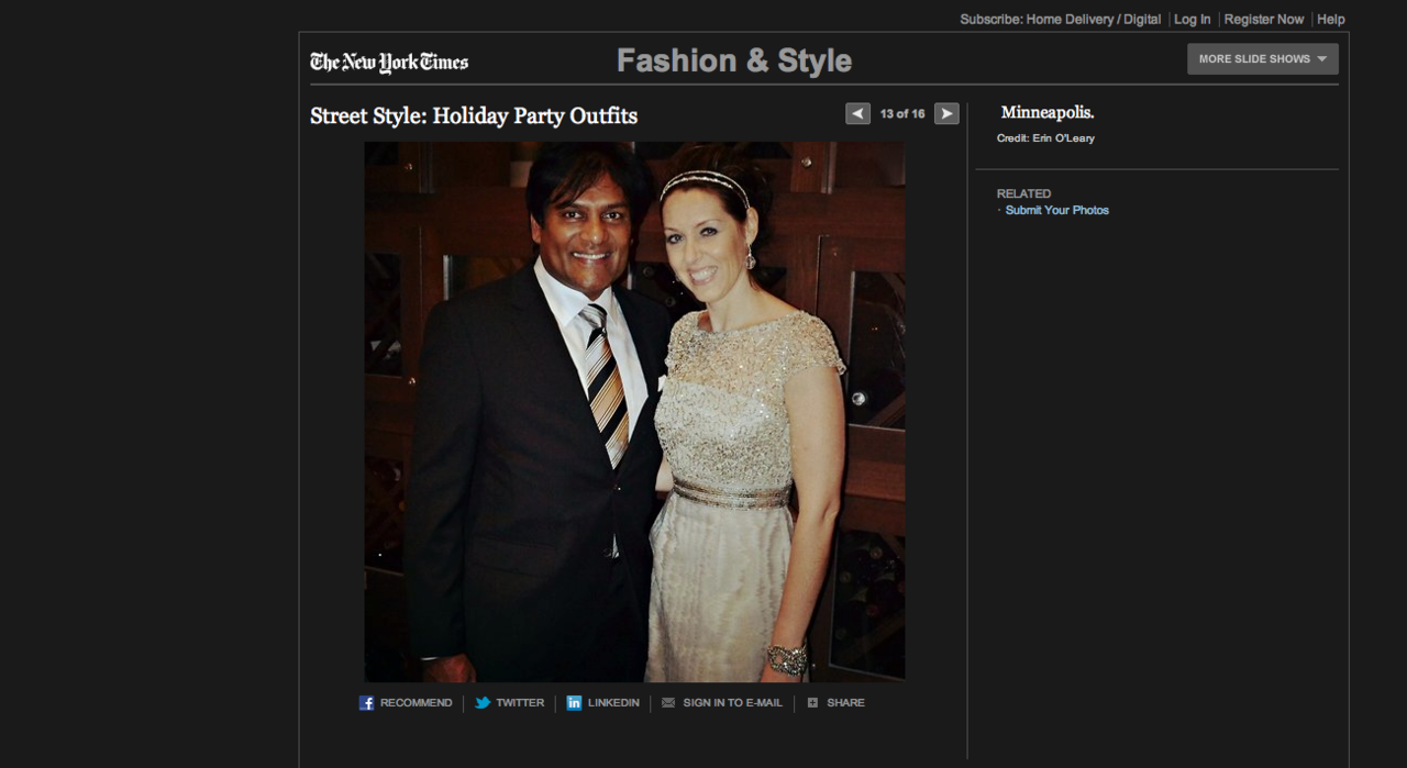 NYT: Street Style
I was over the top giddy the other night when I discovered I made it into the New York Times Street Style slideshow! Jumping up and down giddy I tell you. It was that cool. NYT asked readers to send in their holiday party outfit pictures. I thought what they hell, why not! I decided to use this one from my 40th birthday party and it was selected. Pretty exciting right!?!