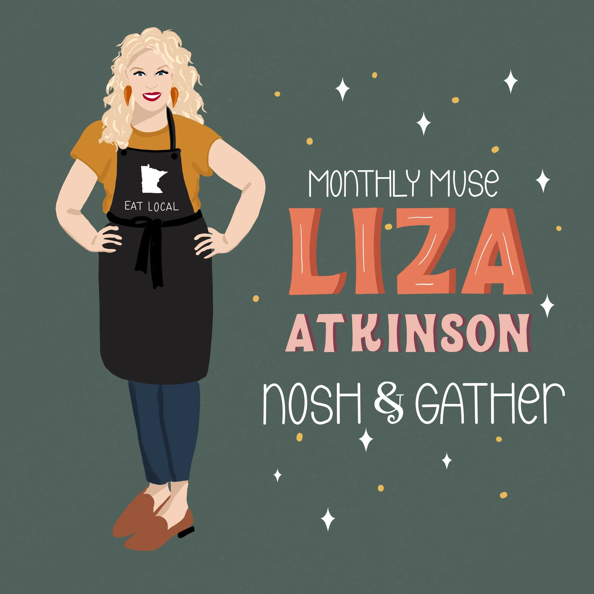 Illustration of Liza Atkinson, Founder of Nosh & Gather