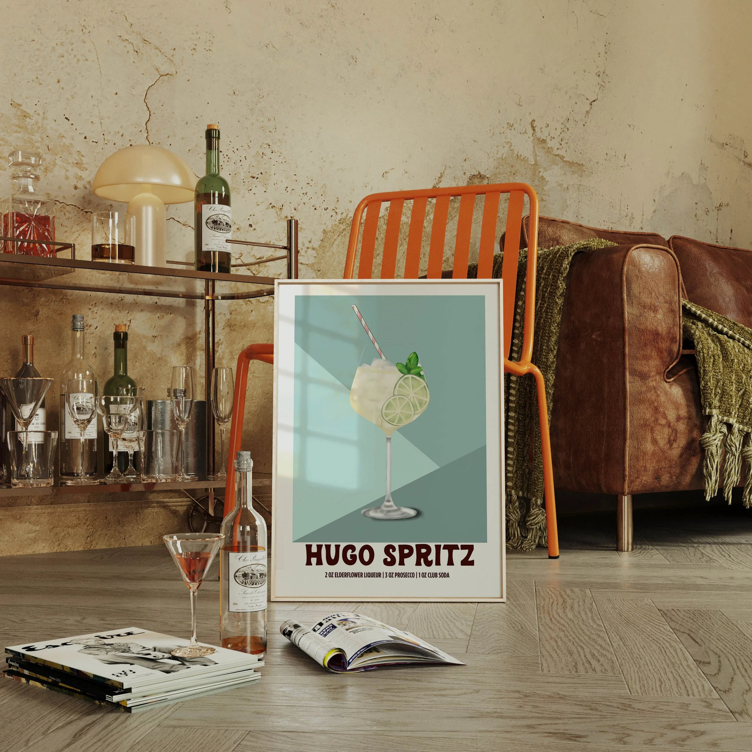 Hugo Spritz Wood Frame Orange Chair Bar Cart copy.jpg