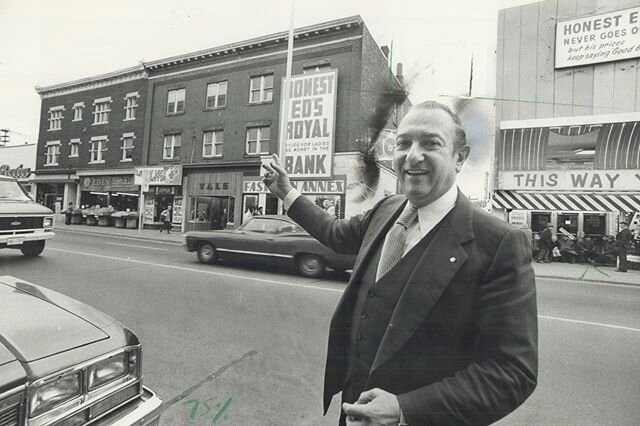 The South East view of Honest Ed&rsquo;s at Bloor and Markham in the 1960s-80s.  Note the Eastern block was not part of the store until the early 80s.  Bloor and Bathurst was not Honest Ed&rsquo;s until then, only along Markham.  #oldtoronto #toronto