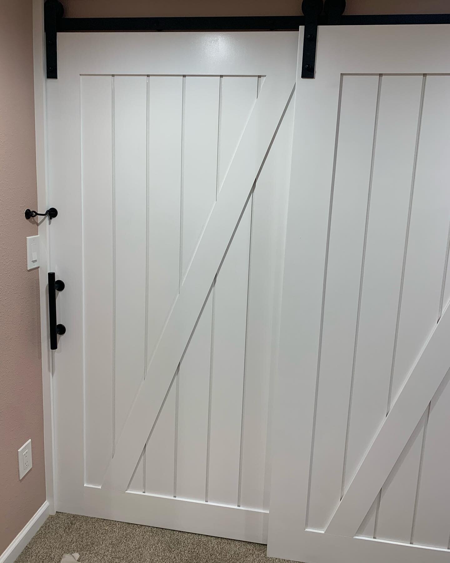 Bypass double barn doors. Custom work trimmed out. Not for the faint of heart, but hear we go. Better take your time, and consider all dimensions, etc if you are going to take this on! #barndoor #barndoors #custom #bypass #bypassbarndoors #measuretwi