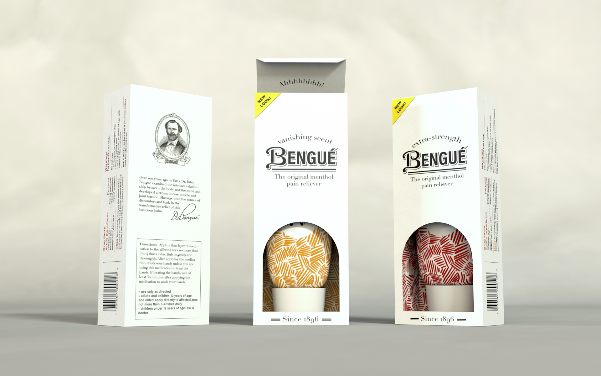New package design features Dr. Bengué’s portrait and the product’s origin story on the back. Rendering by Zak Vono.