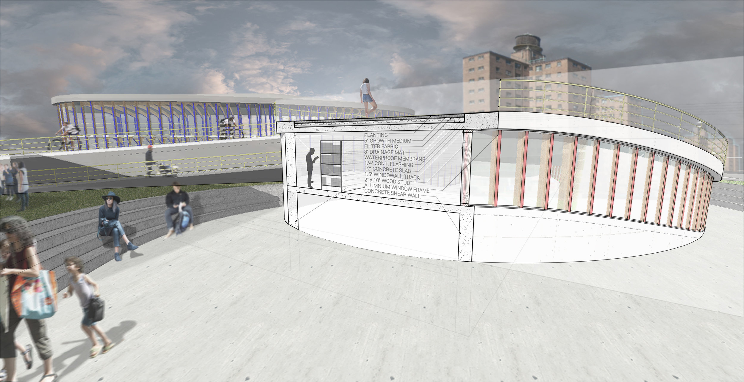 AMPHITHEATER PERSPECTIVE/ TYP. WALL DETAIL