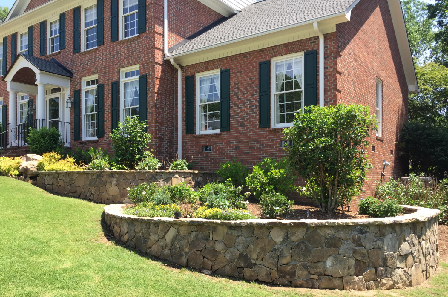 Foundation Planting Design- Natural Stone Retaining Wall