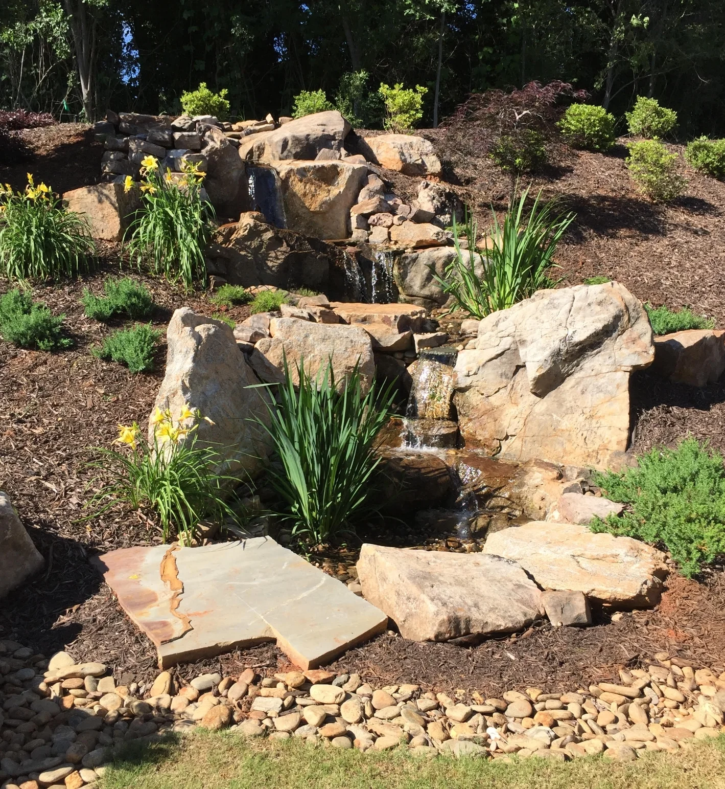 Rear Yard/Hillside Design- After with Pondless Waterfall