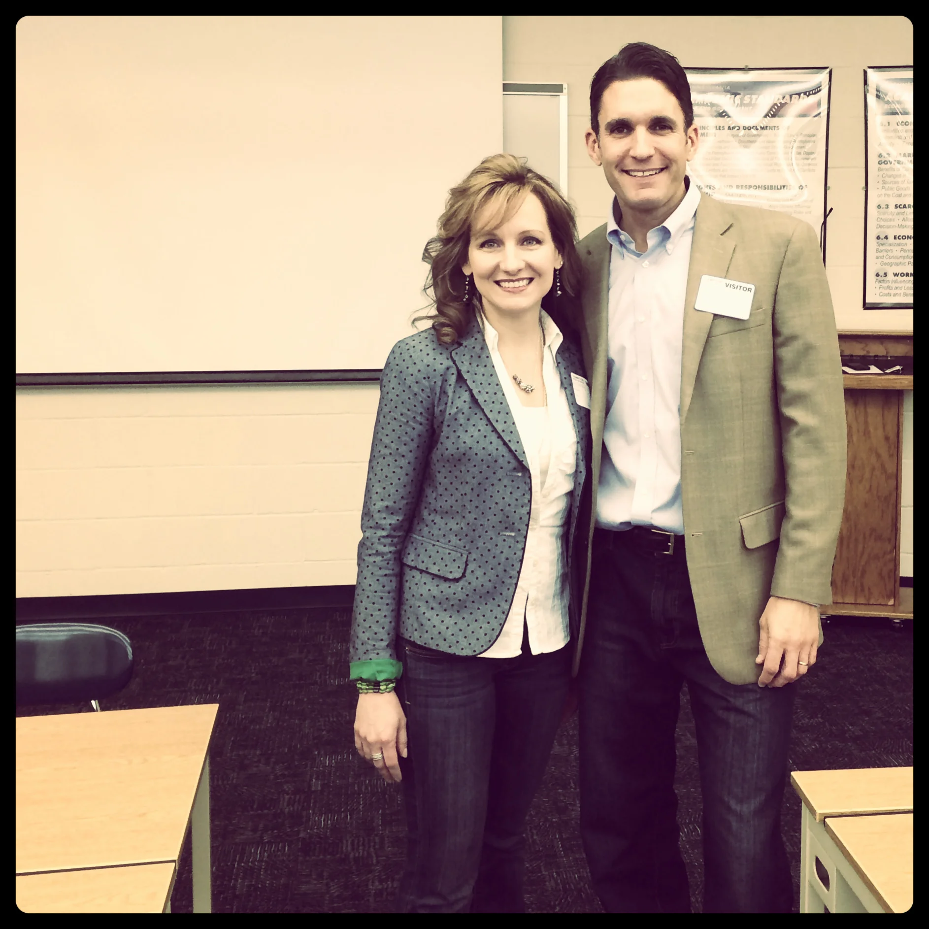 Kath with Joe Klimchak, PNC Park In-Game Host, Media Career Day, Hampton HS (2014)