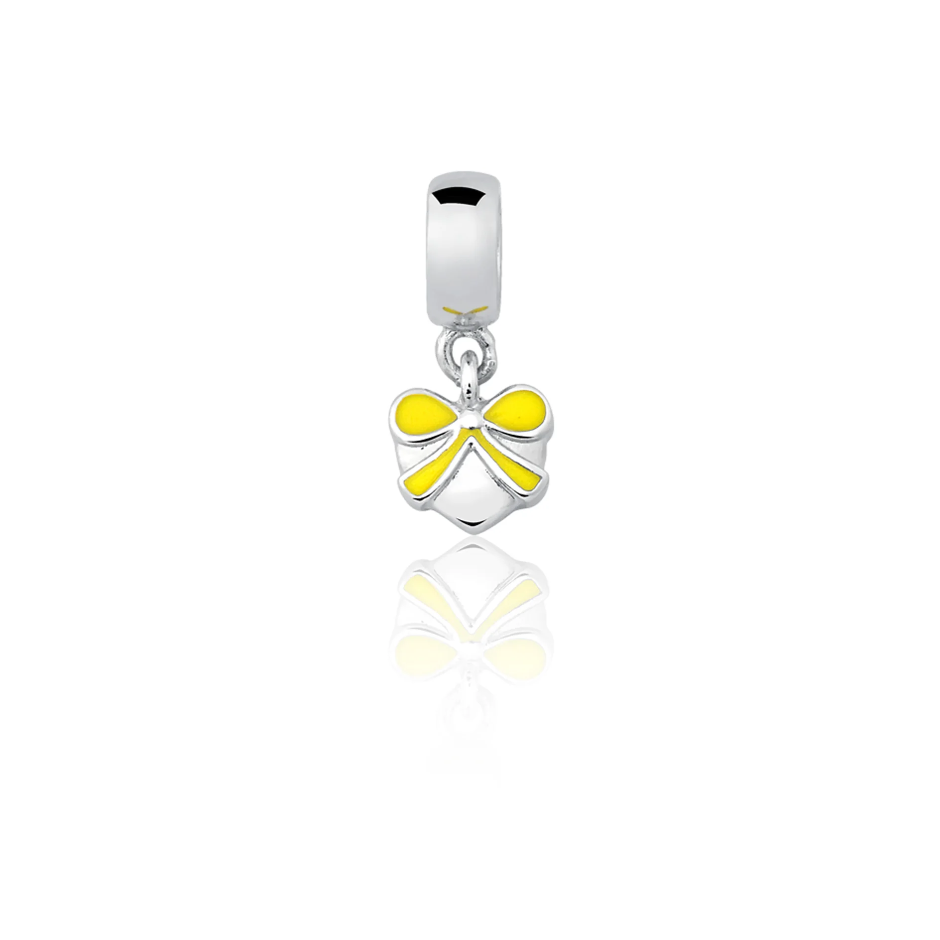 Heart with Yellow Bow in Silver 