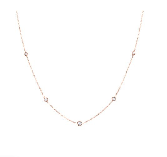 14kt Rose Gold 9 Diamond Bezel Strand Necklace