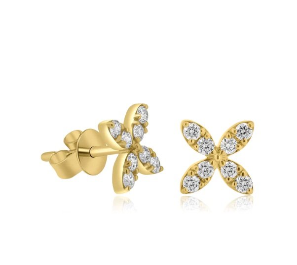 Flower Stud Earrings in 14K Yellow Gold and Diamonds