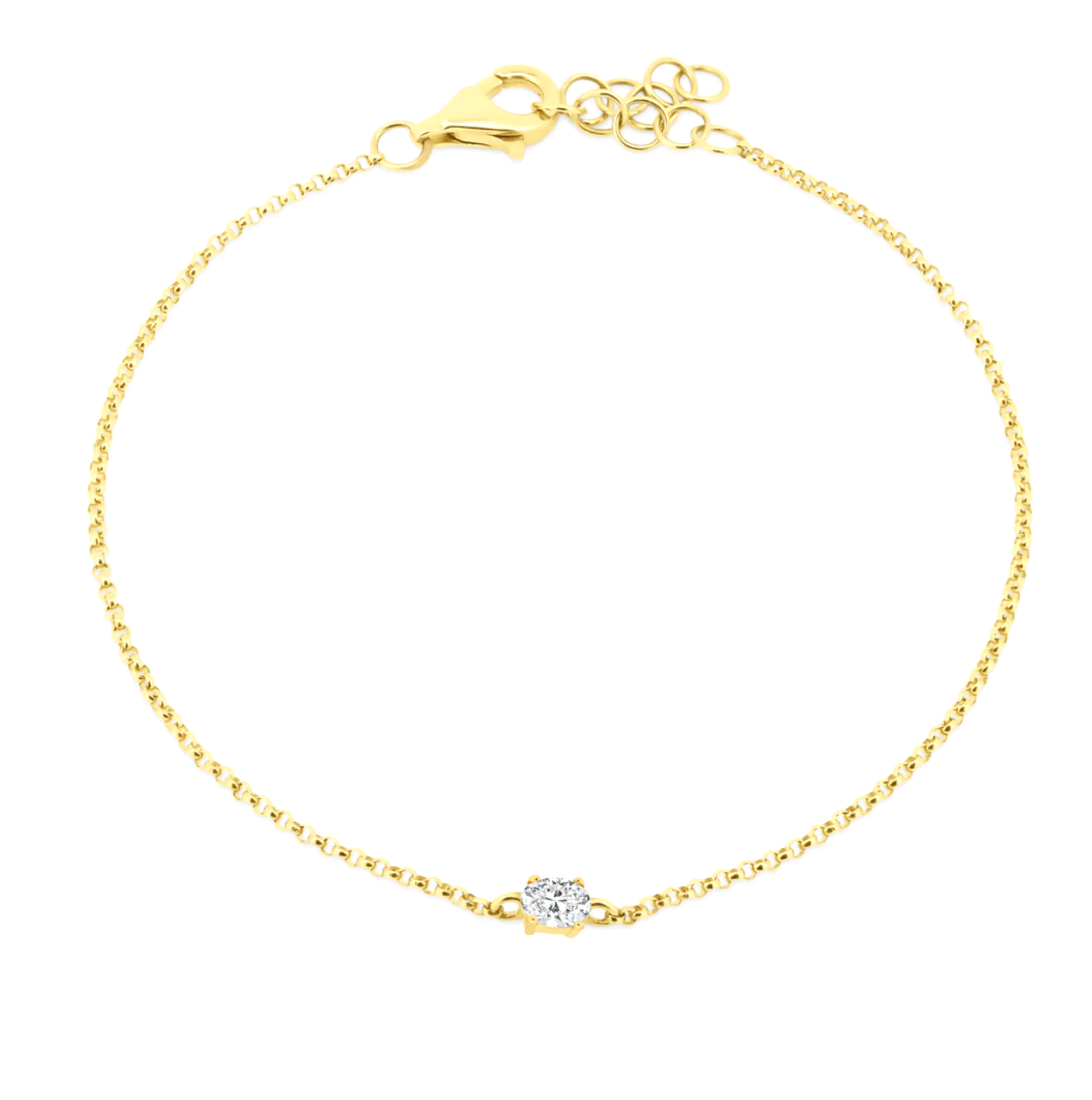 Oval Diamond Prong 14K Gold Bracelet