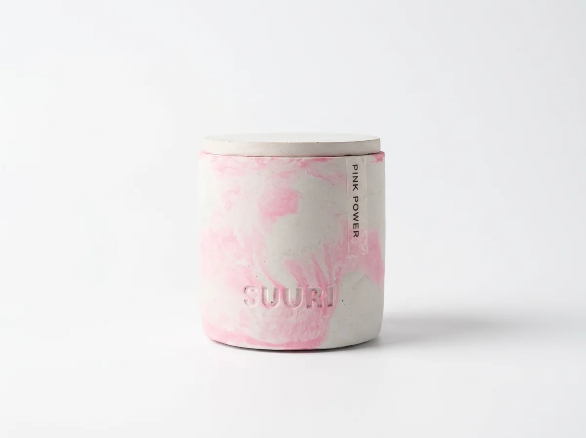 Pink Power Soy Wax Scented Candle Concrete Vessel with Lid