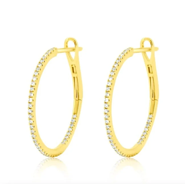 14K Yellow Gold Diamond Hoops