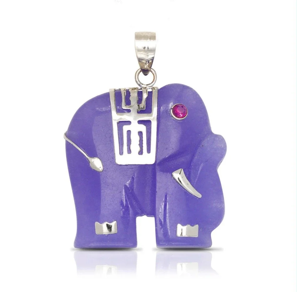 Lavender Jade Good Luck Elephant Pendant