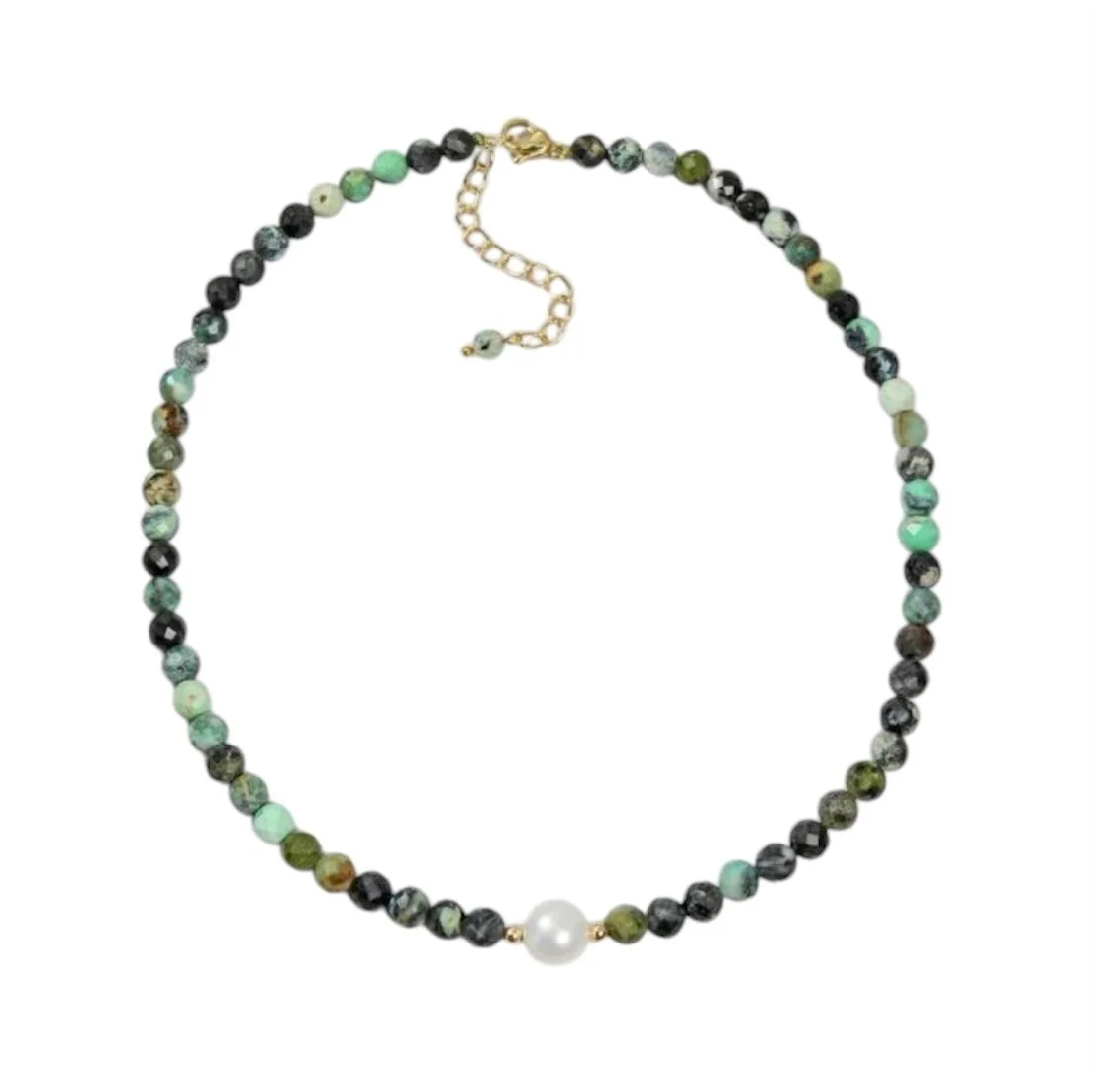 African Turquoise and Freshwater Pearl Short Necklace