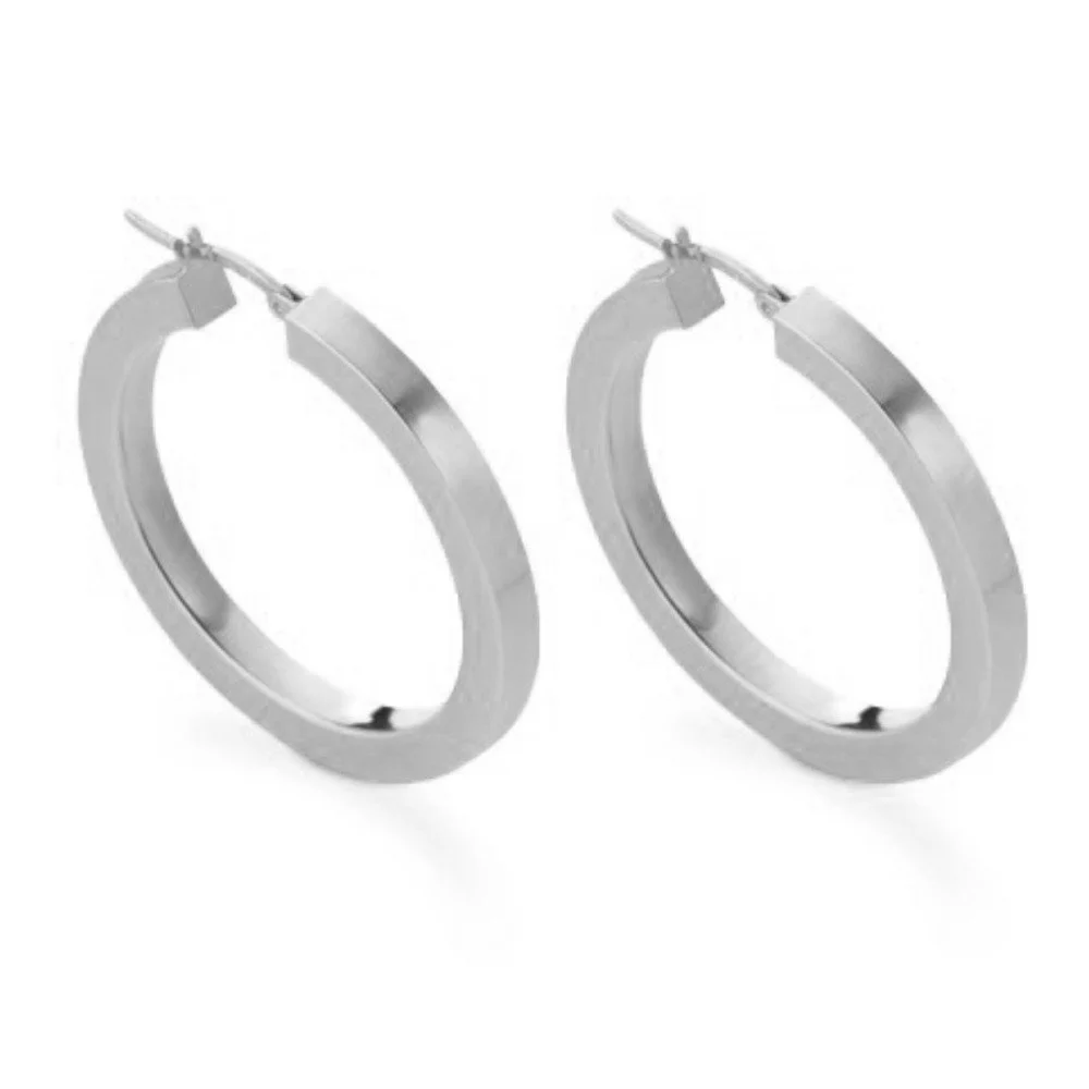 Silver Square Creole Hoop Earrings